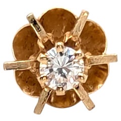 Starburst Diamond Stud Single Earring Mined 1/8ct Round Brilliant 14K Yellow Gol