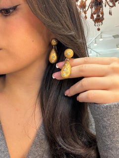 Starburst Diamond Teardrop Earrings Solid 18K Yellow Gold Statement Drops