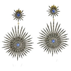 Starburst Earrings with Kyanite & Pave Diamonds Made in 14k Gold & Silver