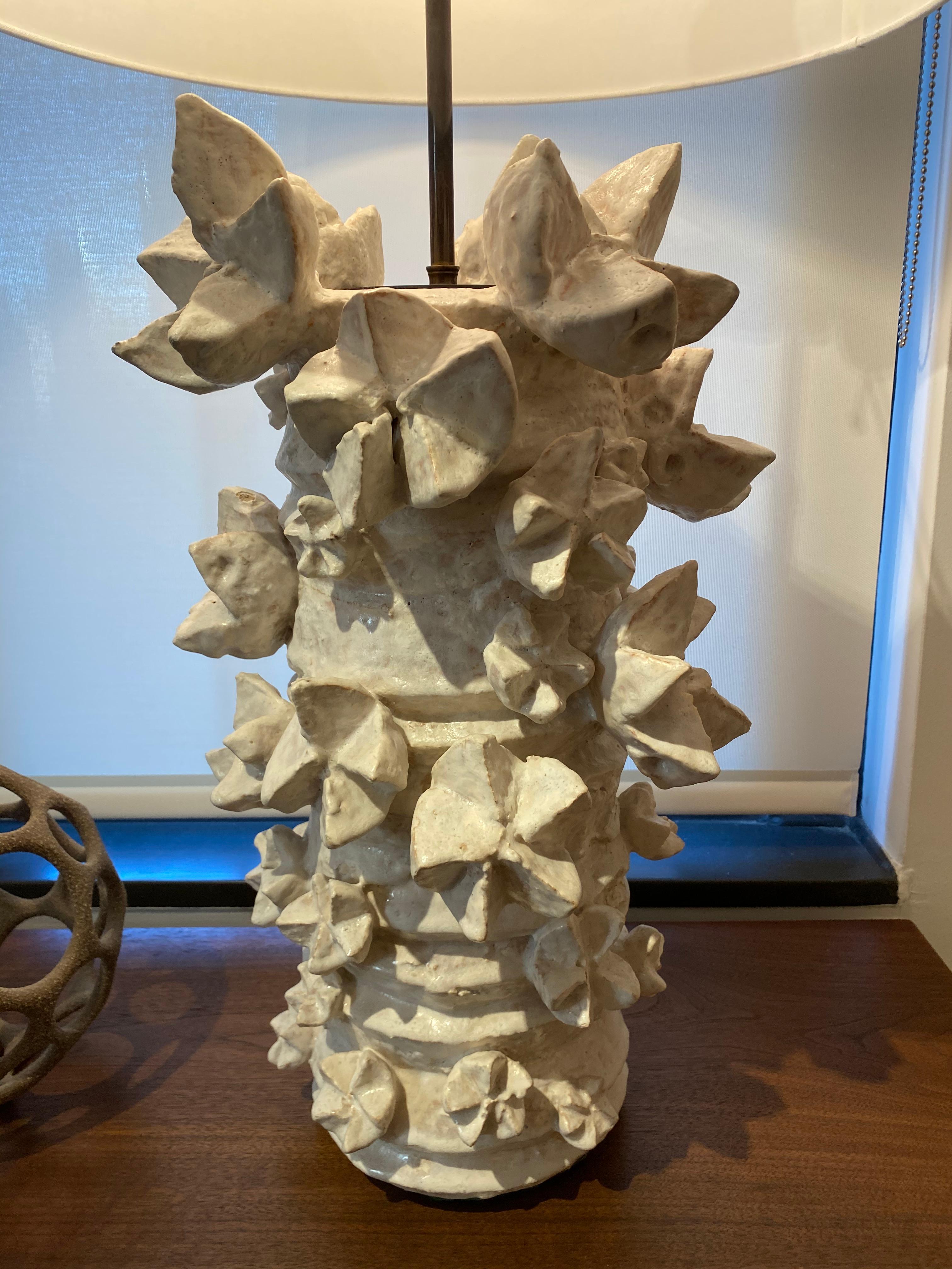 Mid-Century Modern Starburst Glazed Ceramic Table Lamp by Peter Lane
