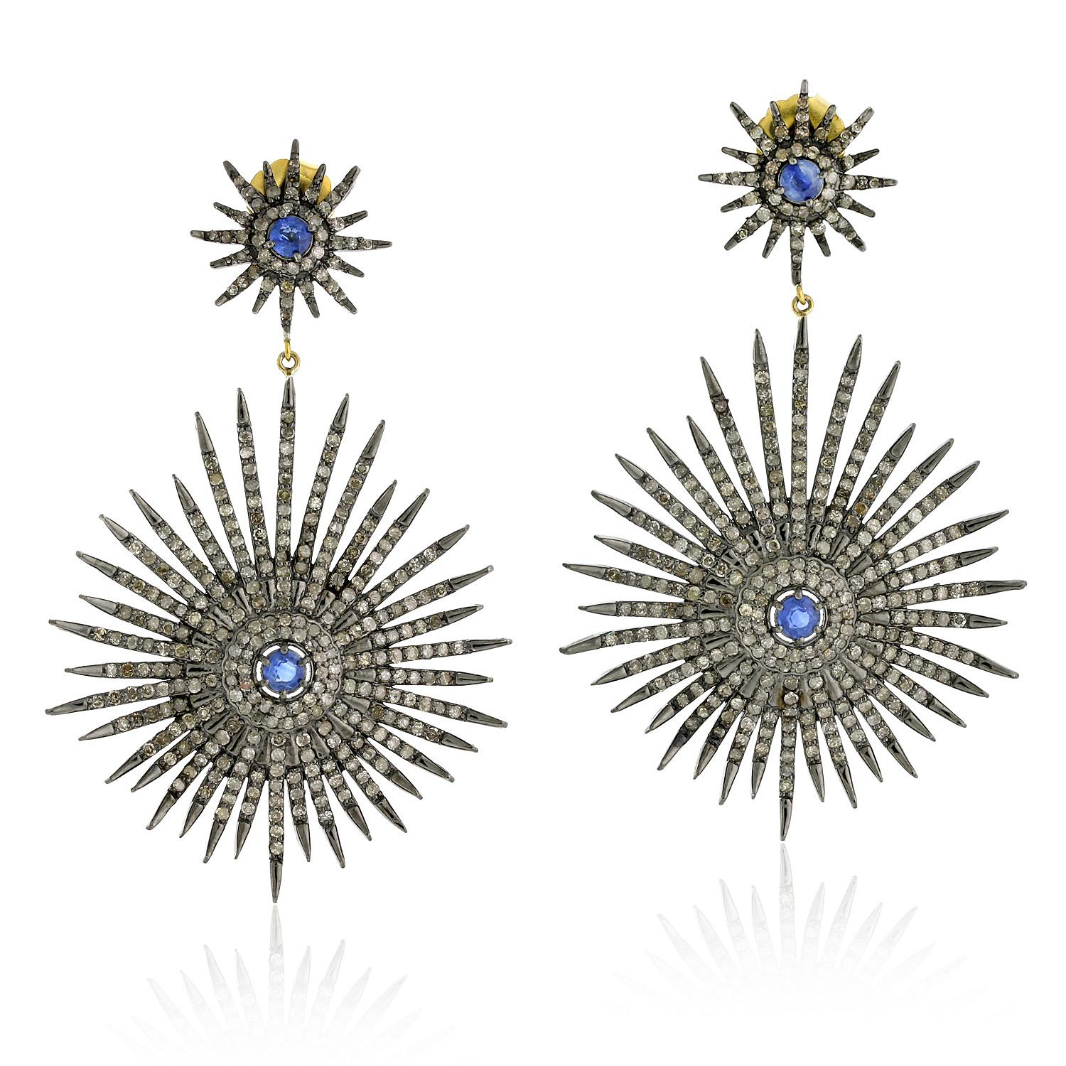 Contemporary Starburst Kyanite Diamond Earrings For Sale