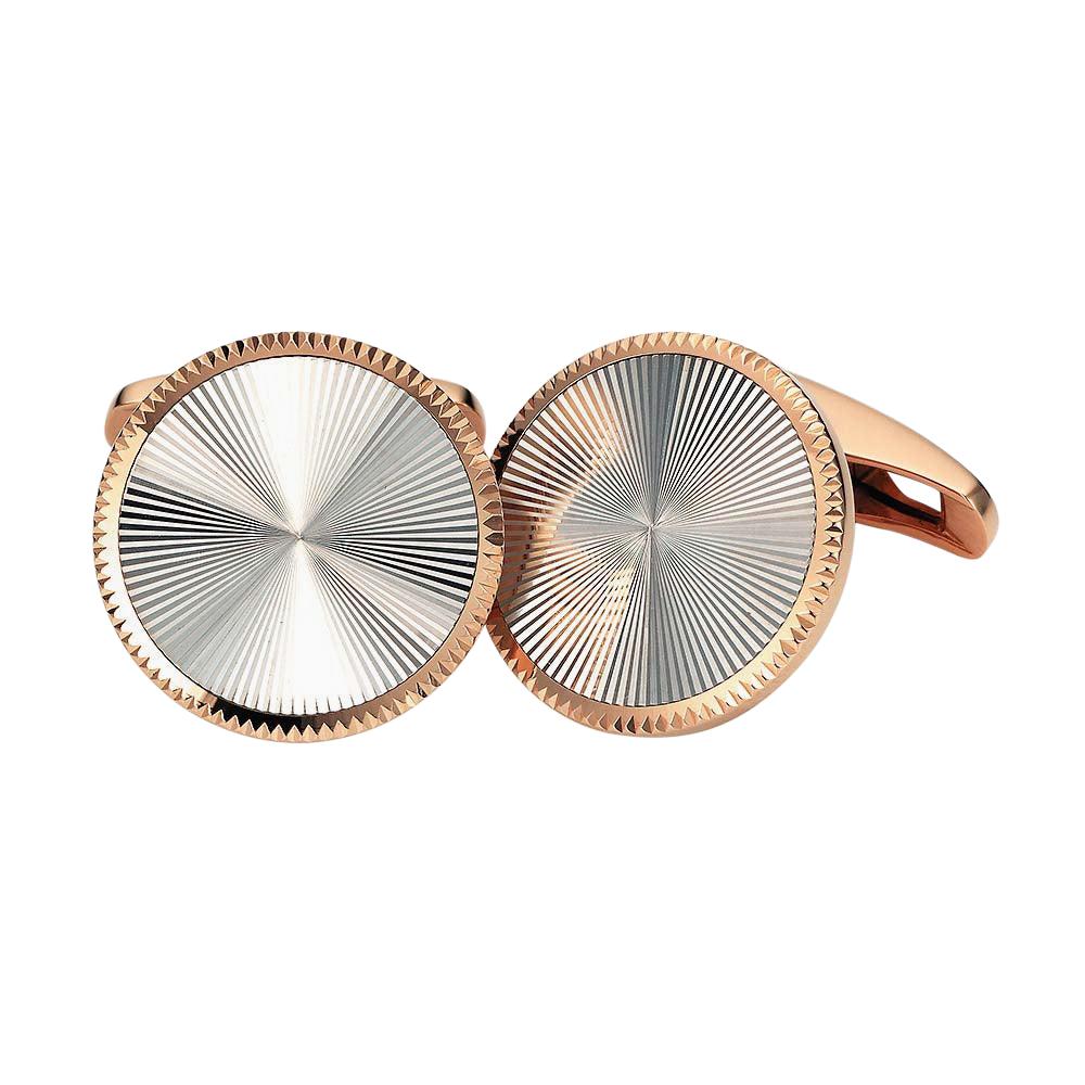 Victor Mayer Cufflinks Starburst Round 750 Rose & White Gold Guilloche Ø 19 mm For Sale