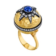 Starburst Locket Gold Ring with Sapphire and Diamonds