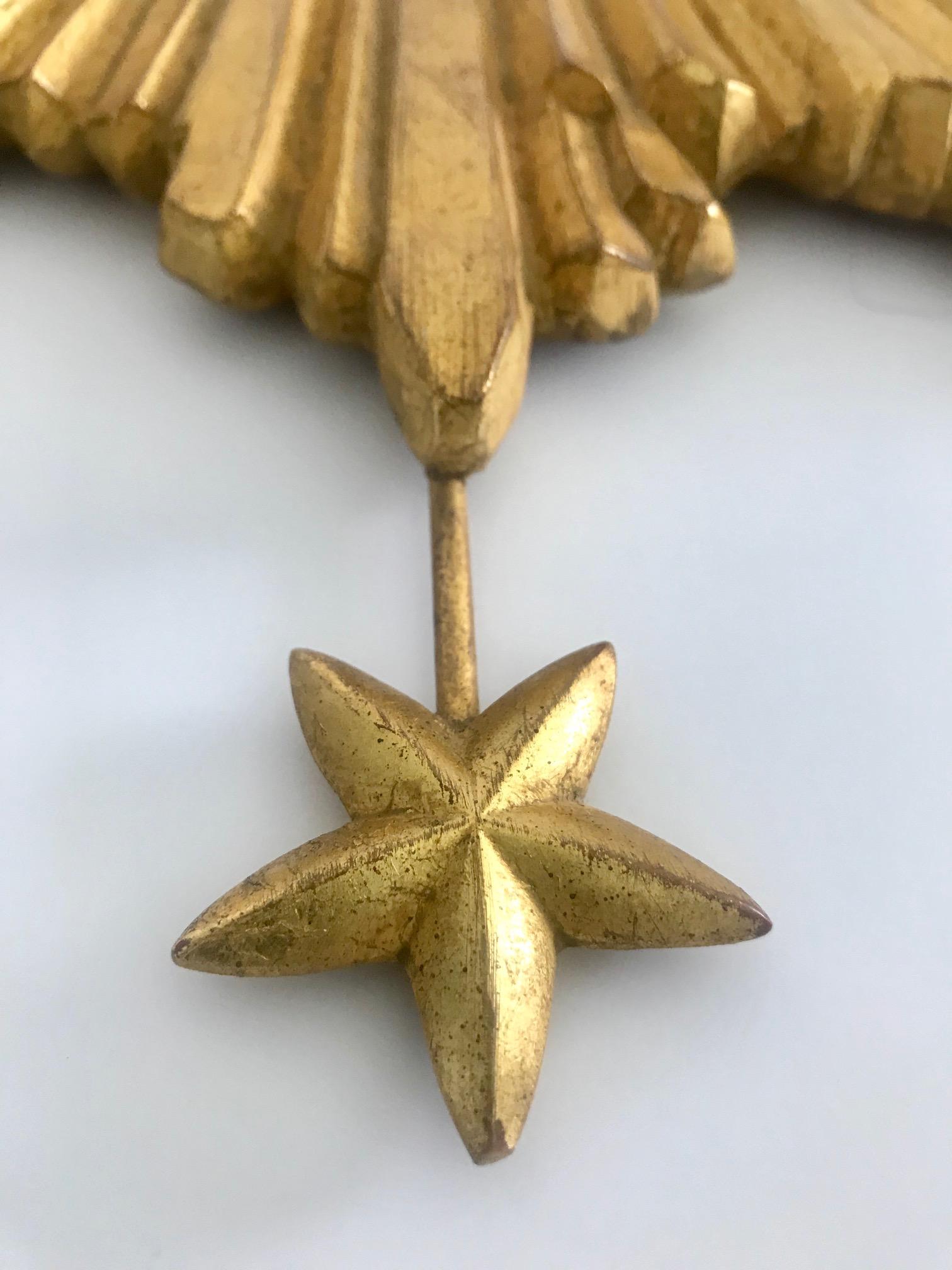 Vieux Miroir Starburst sculpté à la main avec finition feuille d'or antique 2