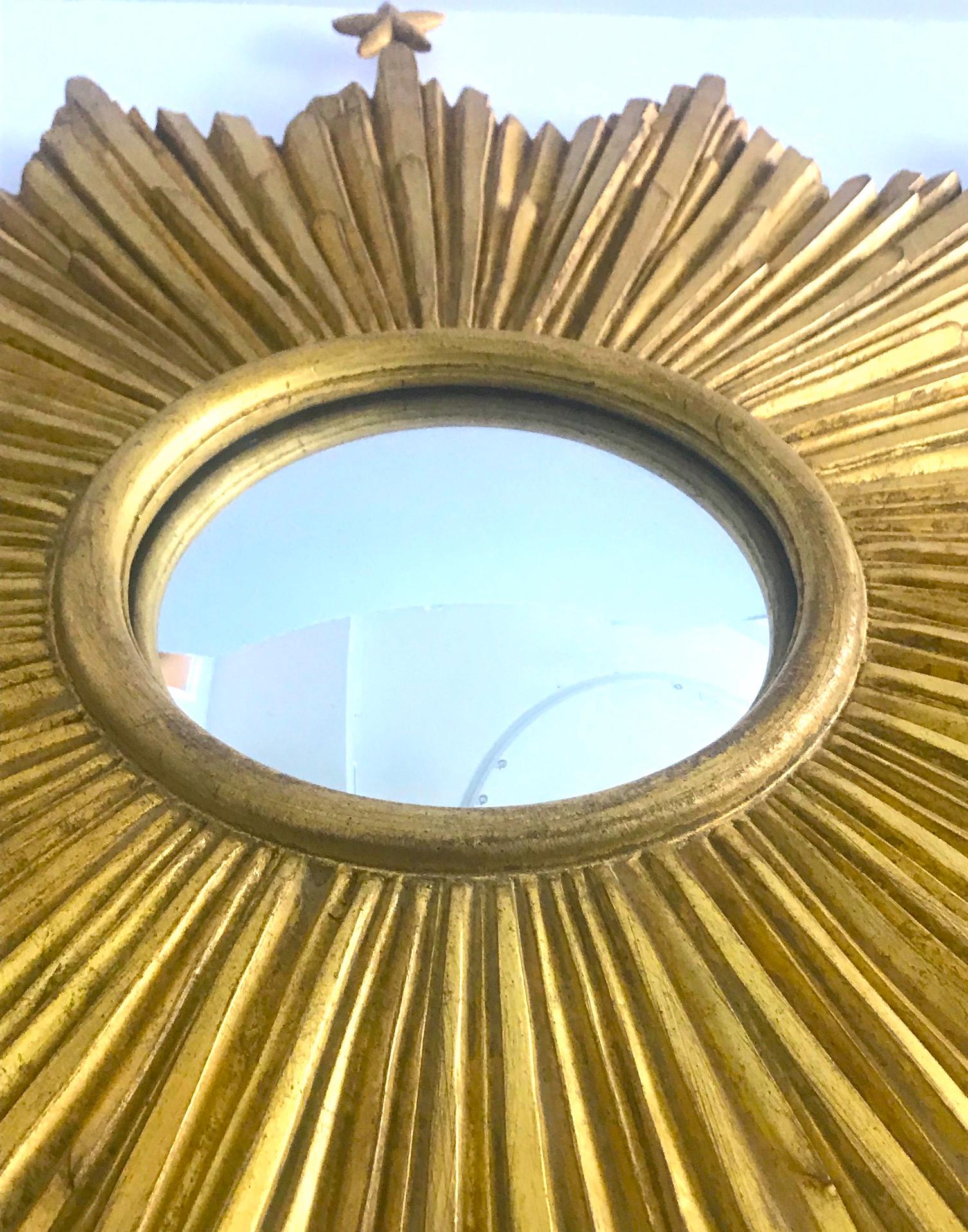 Vieux Miroir Starburst sculpté à la main avec finition feuille d'or antique 3