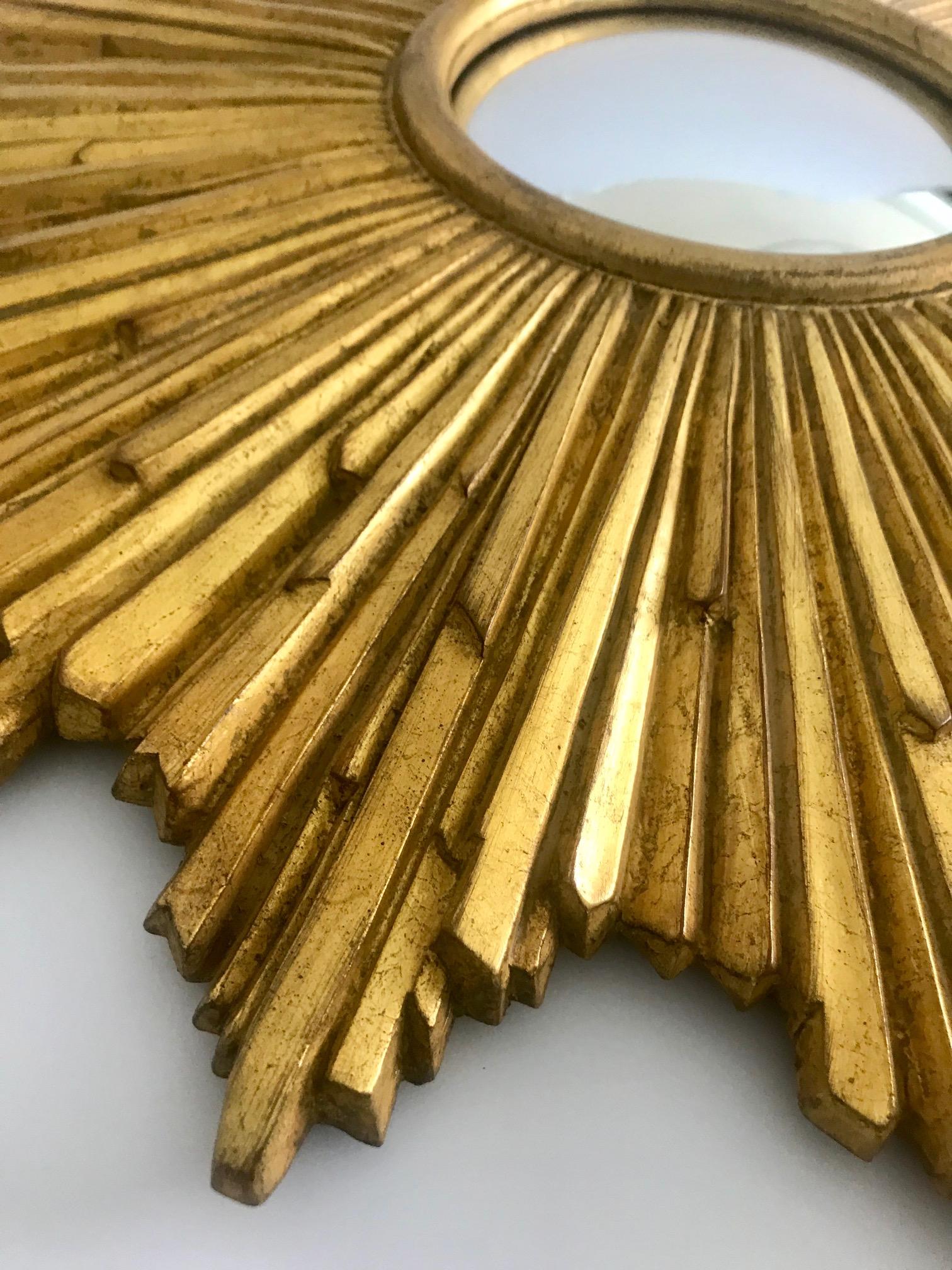 Vieux Miroir Starburst sculpté à la main avec finition feuille d'or antique 1