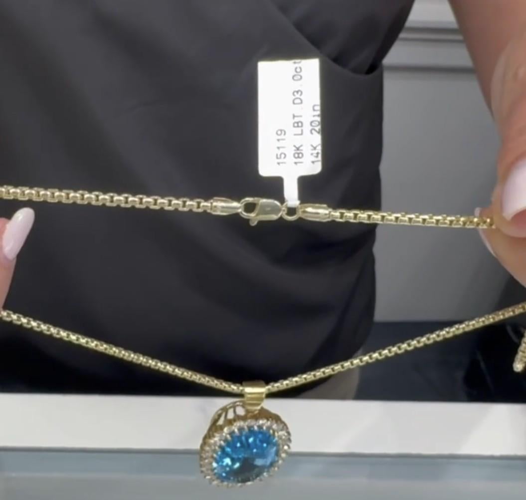 Collier pendentif London Oval Blue Topaz en or jaune 14 carats, change de boîte, or 18 carats en vente 4