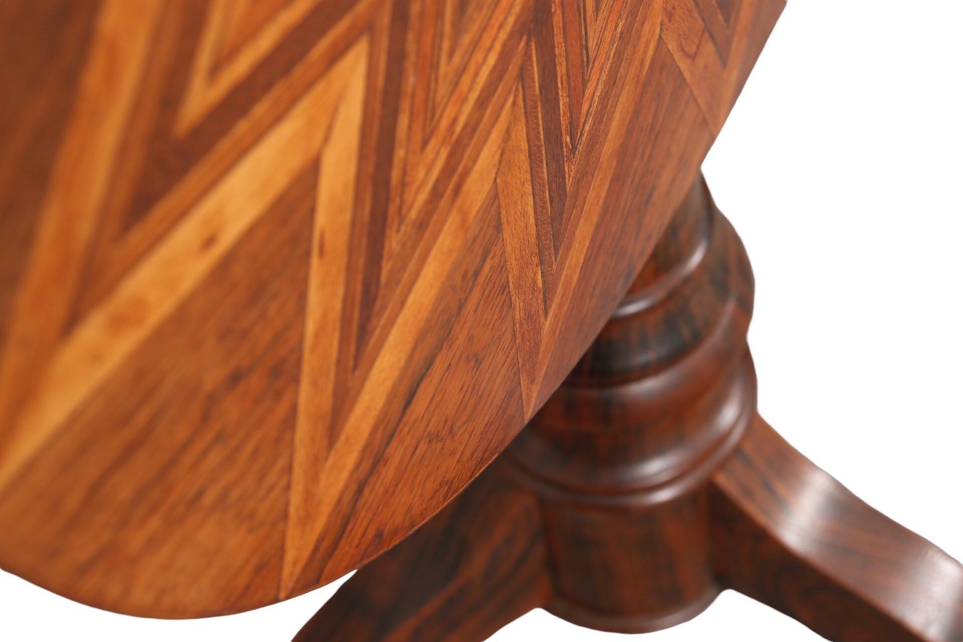 Rosewood Starburst Parquetry Tilt Top Occasional Table For Sale