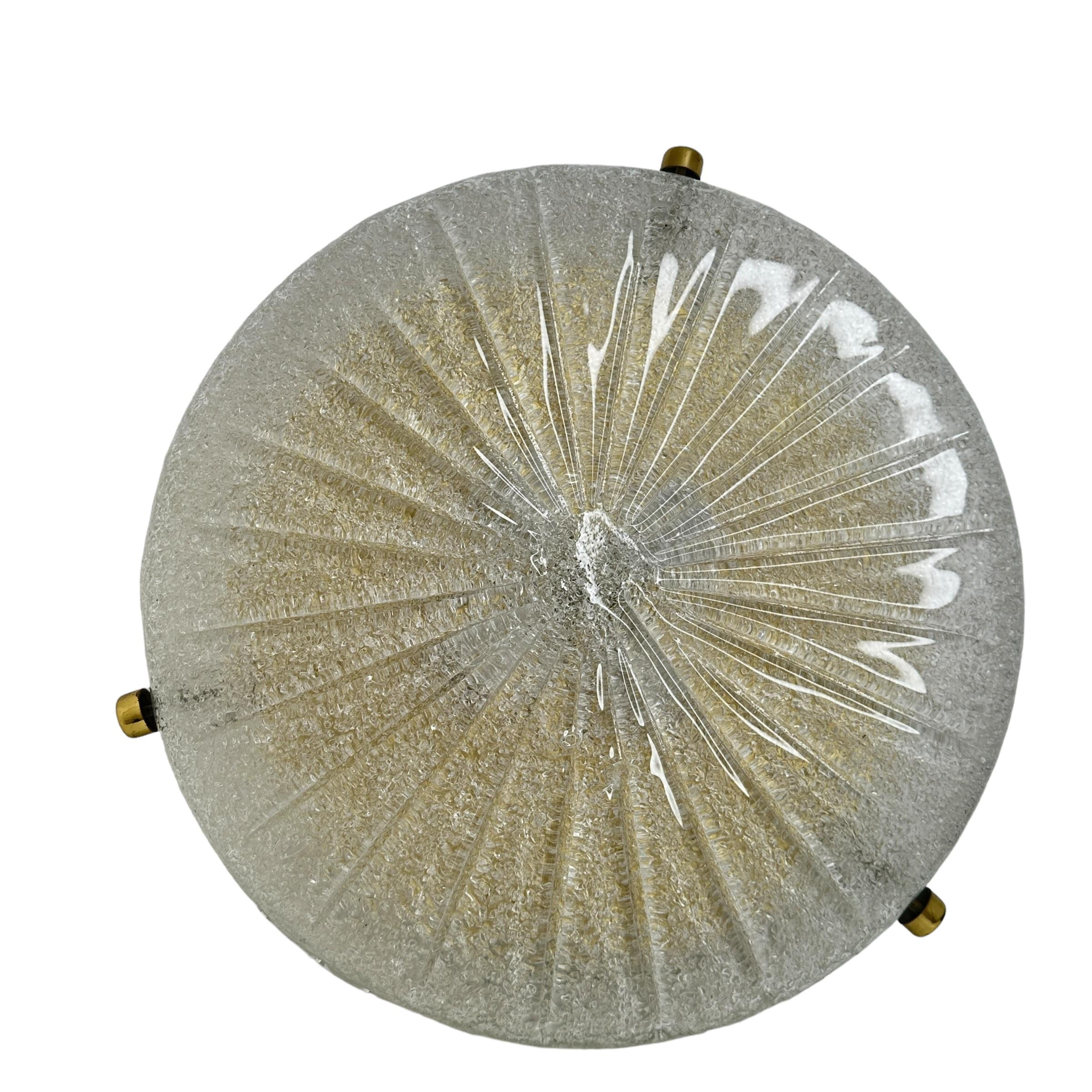 Starburst Pattern Clear Murano Glass Flush Mount Ceiling Light, Italy, 1970s For Sale