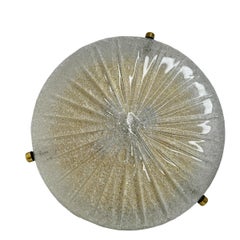 Vintage Starburst Pattern Clear Murano Glass Flush Mount Ceiling Light, Italy, 1970s