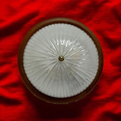Starburst Pattern Ice Glass and Wood, Flush Mount Ceiling Light, Austria, 1970s