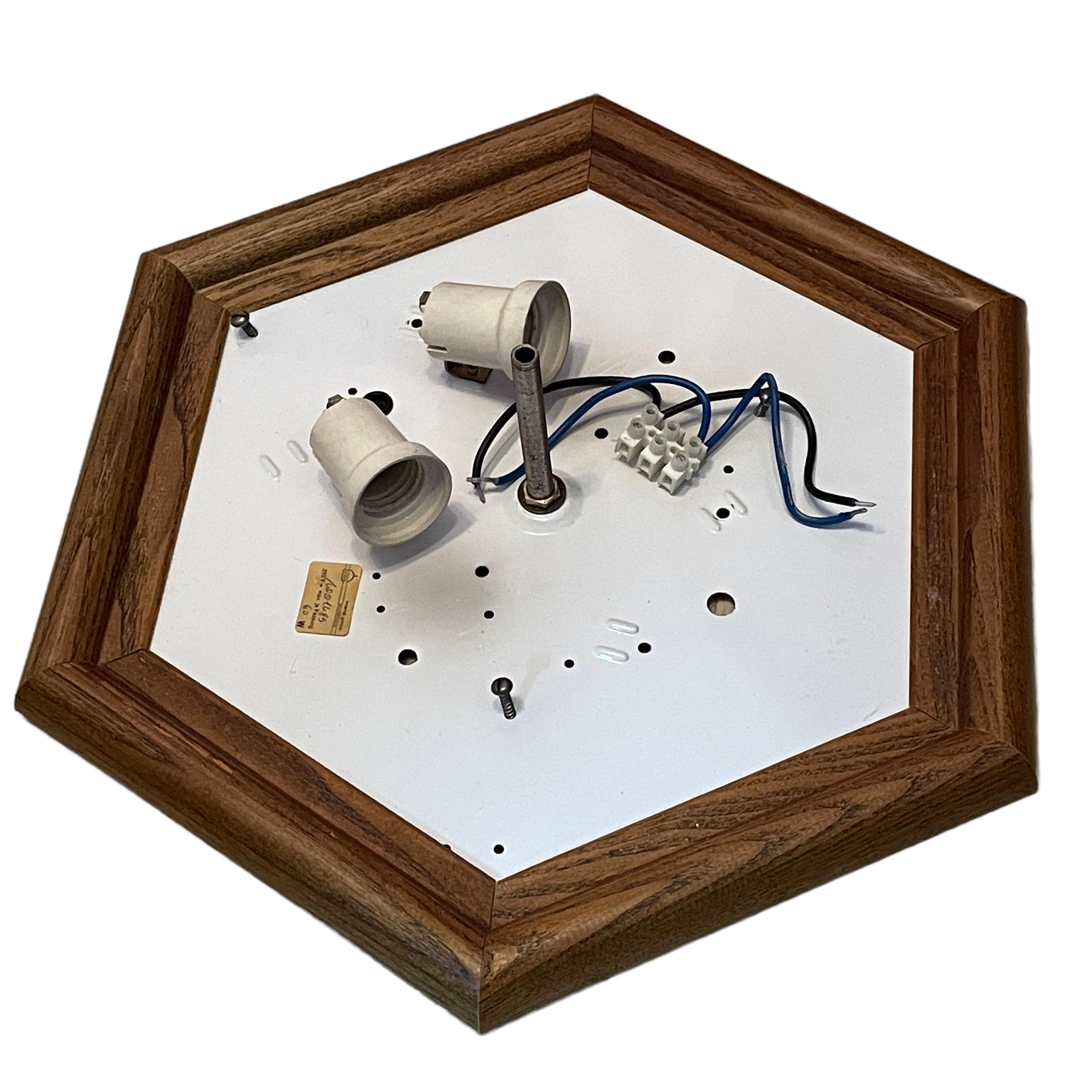 Starburst Pattern Ice Glass and Wood, Flush Mount Ceiling Light, Germany, 1970s 2