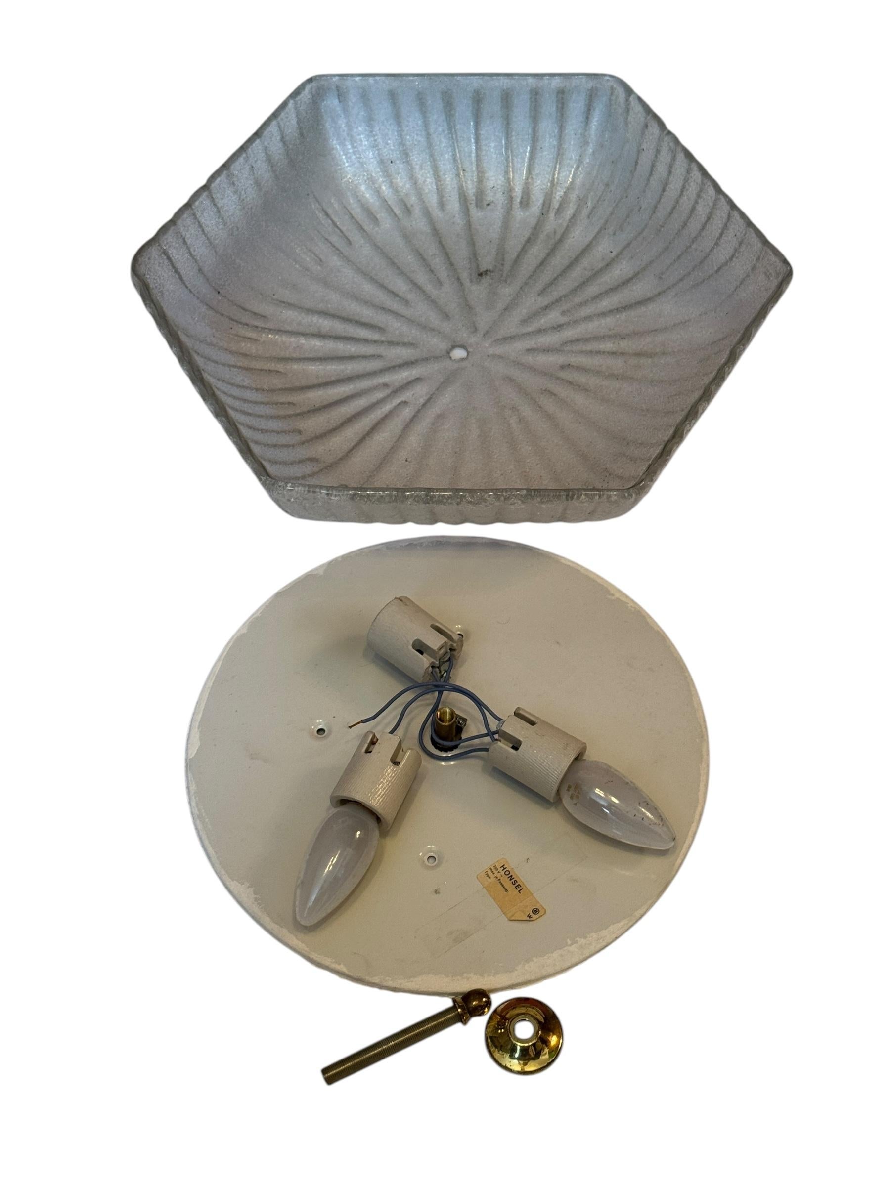 Plafonnier encastré en verre de glace à motif étoilé par Honsel, Allemagne, 1970 en vente 6