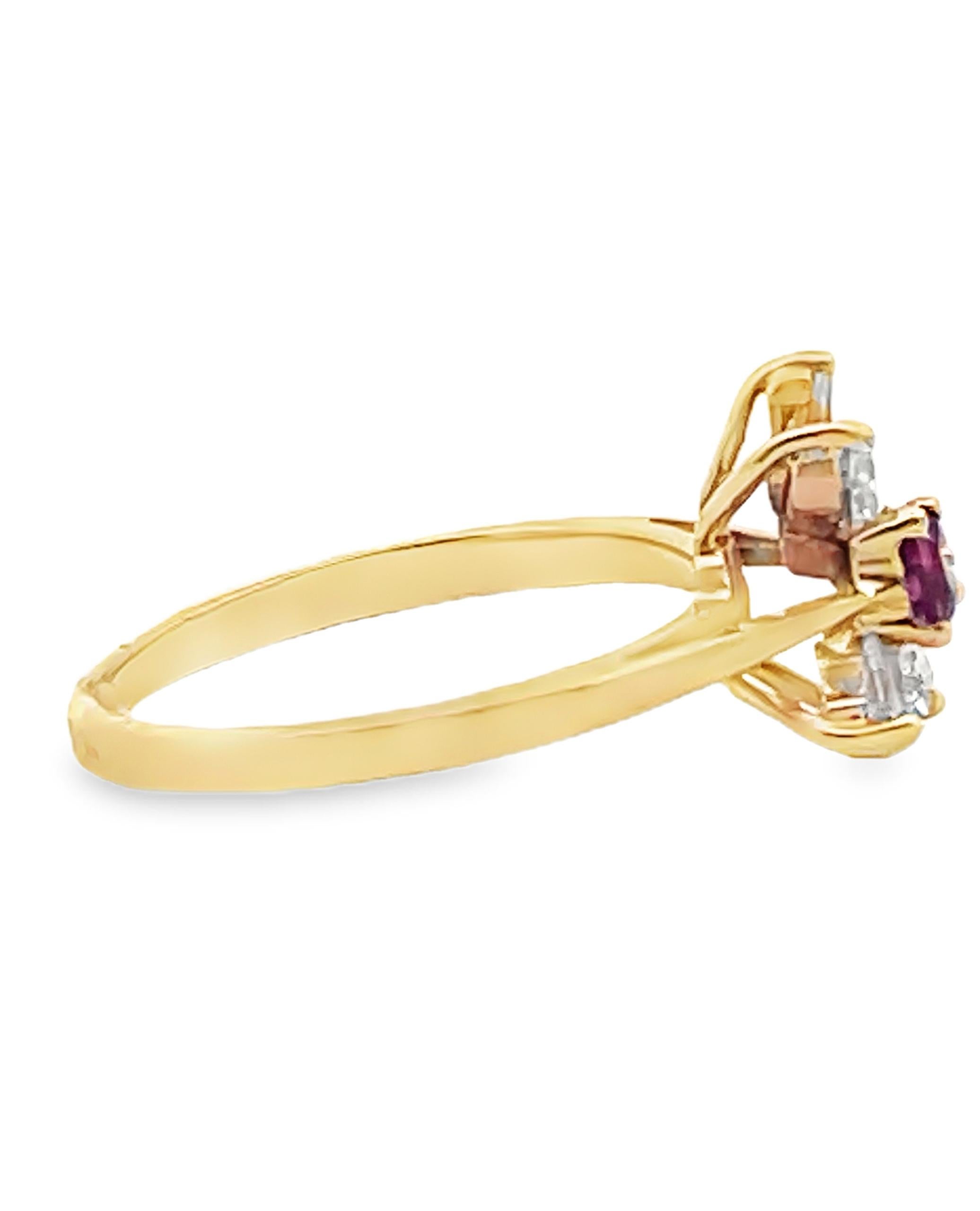Starburst Pear Shape Ruby Ring in Tapering 14K Yellow Gold Setting with Diamonds In New Condition For Sale In Old Tappan, NJ