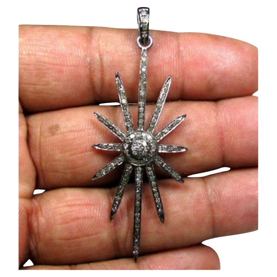 Starburst Pendant Pave Diamond 925 Silver Diamond Pendant Anniversary Gift. For Sale
