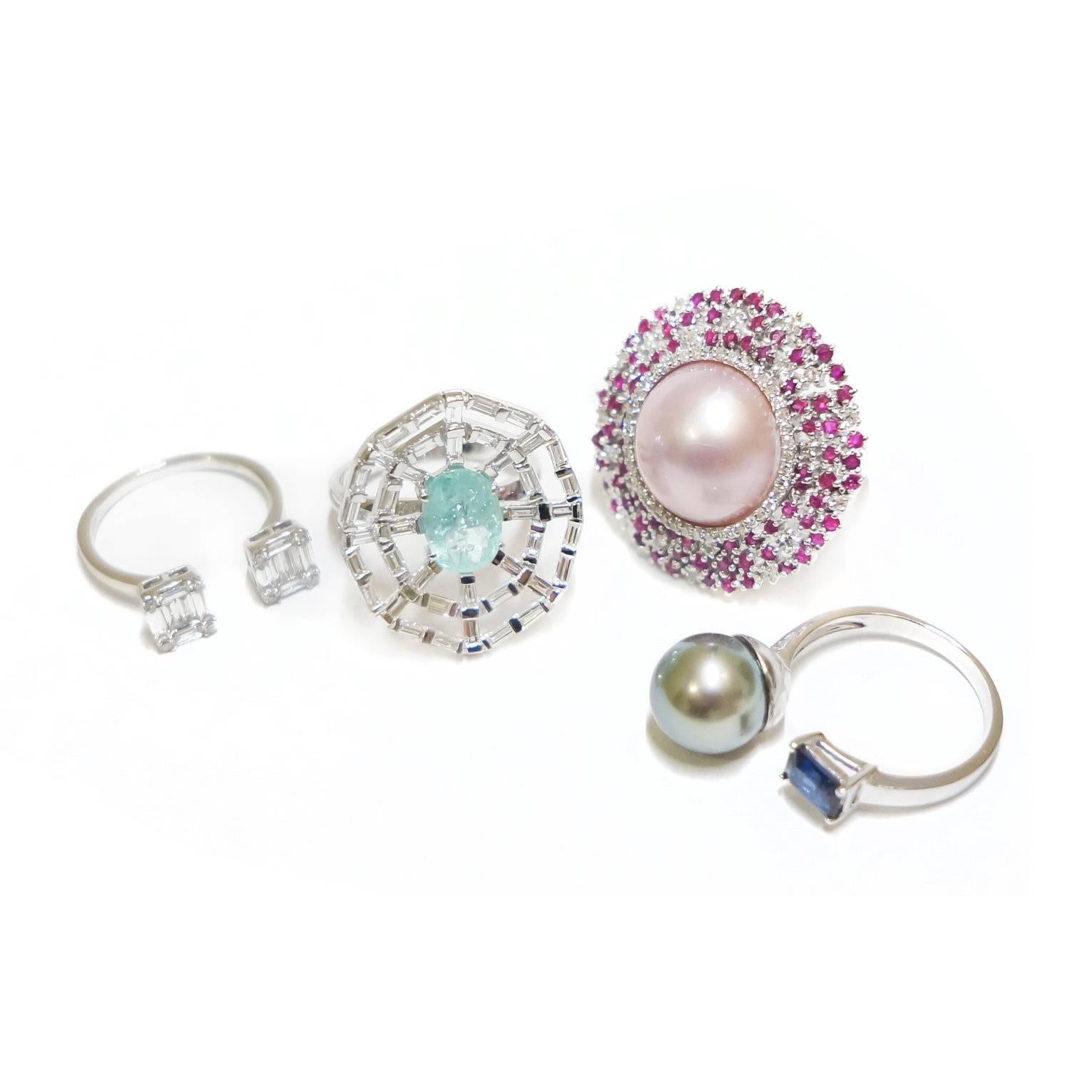 Ring mit rosa Perlen, Rubin und Diamanten im Starburst-Schliff im Zustand „Neu“ im Angebot in Houston, TX
