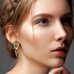 Starburst Rhombus Shape Multi Tourmaline Dangle Earrings in 18k Yellow Gold