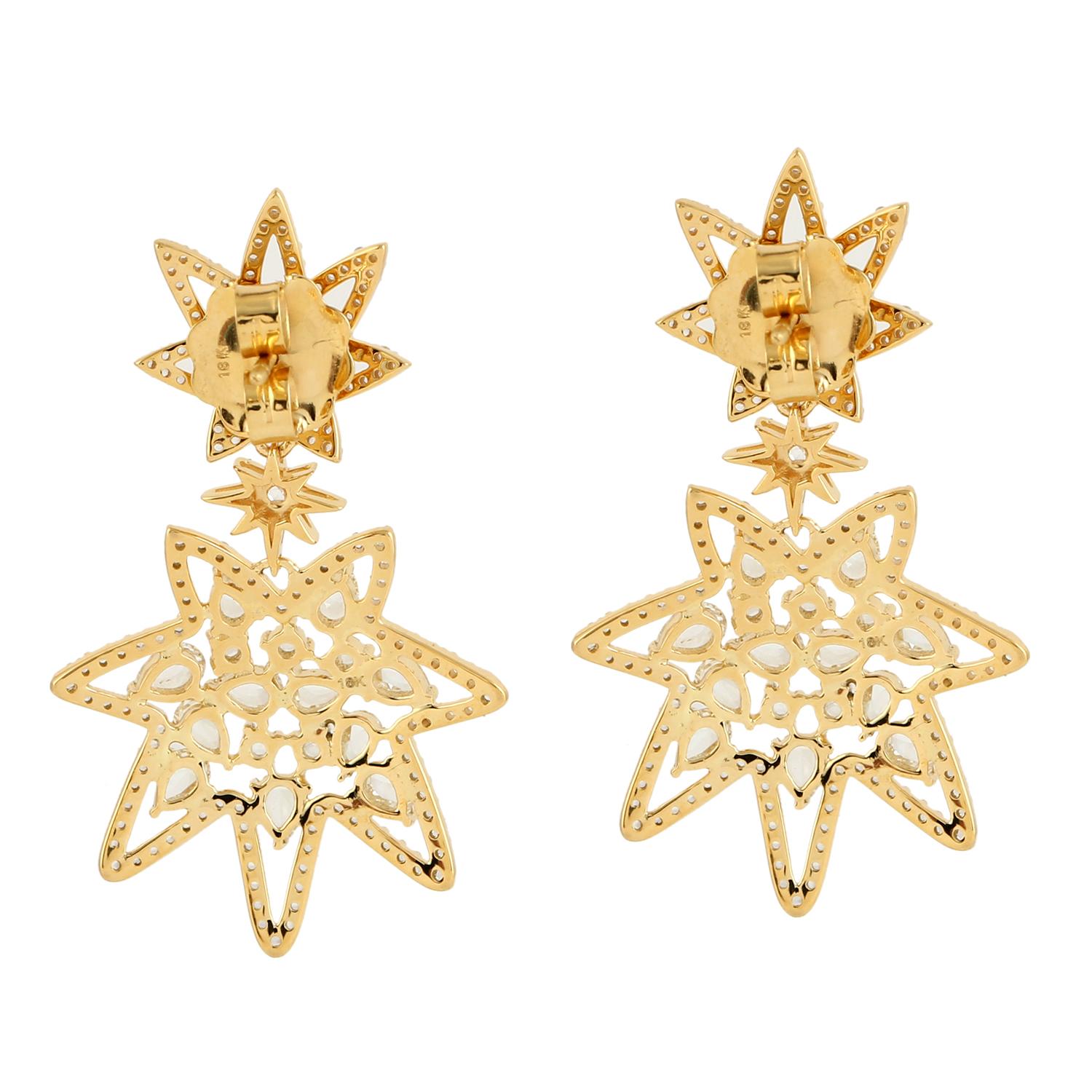 Art Déco Orecchini pendenti Starburst Rosecut in oro giallo 18 ct. in vendita