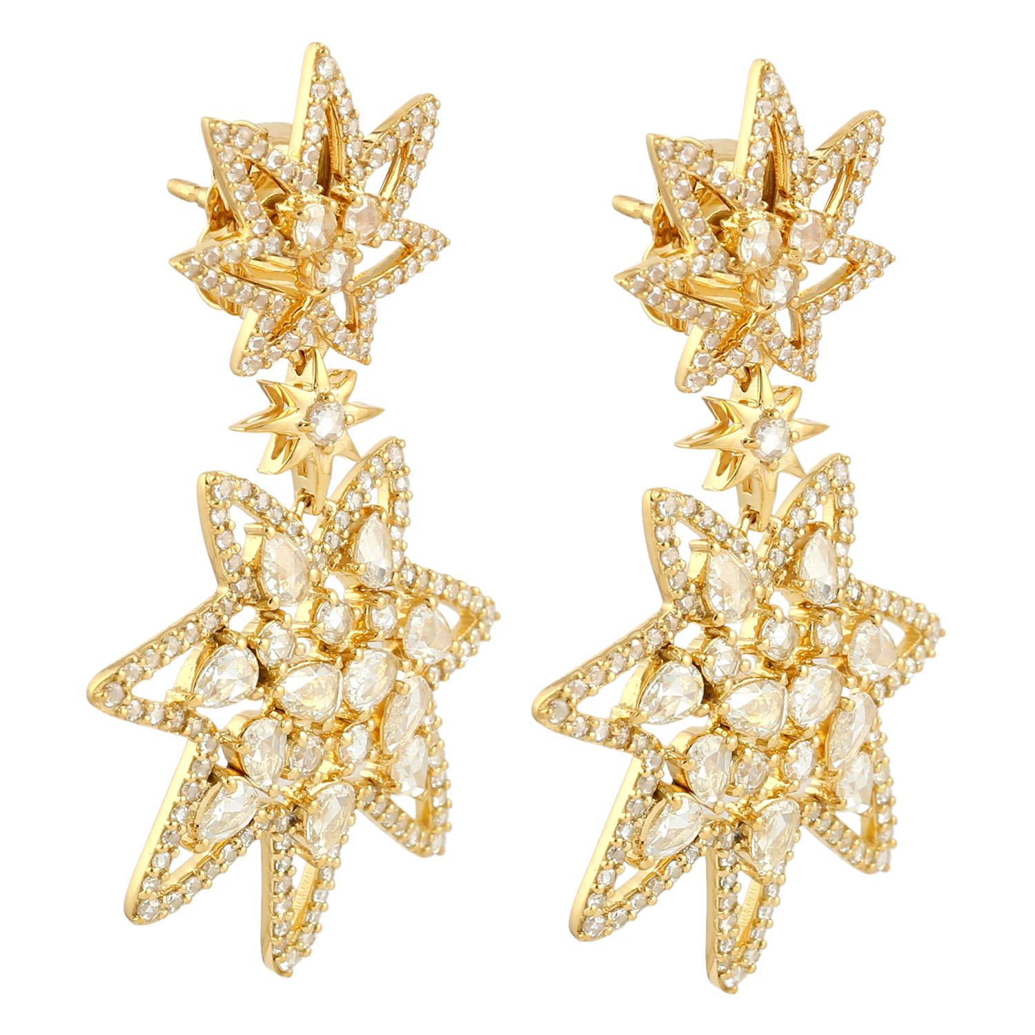Taglio misto Orecchini pendenti Starburst Rosecut in oro giallo 18 ct. in vendita
