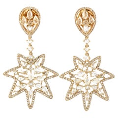 Starburst Rosecut Dangle Earrings Made In 18k Yellow Gold