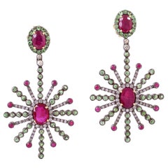 Starburst Ruby Tsavorite Diamond Earrings