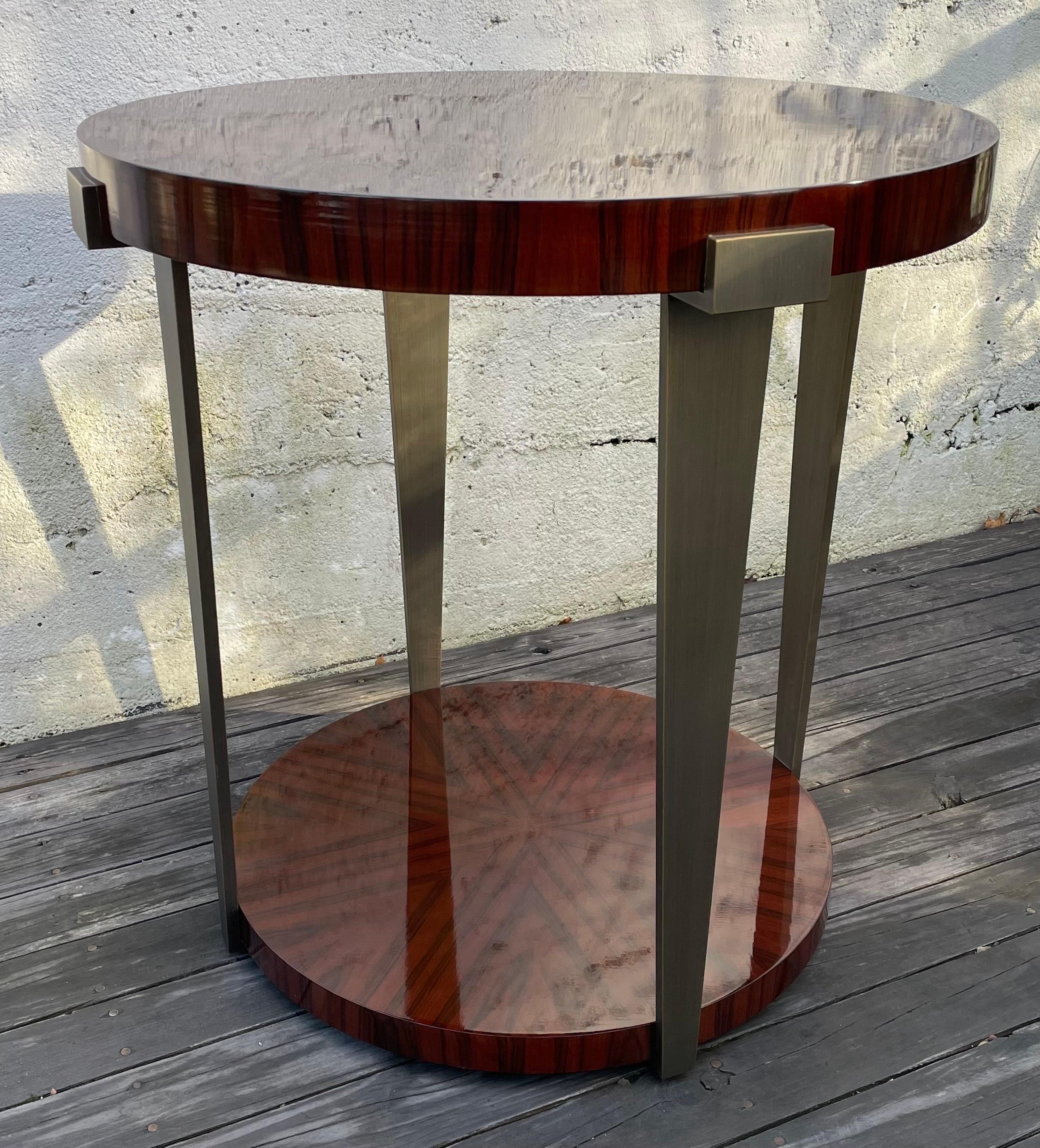 Gueridon Table Starburst Santos Engineered Rosewood Bronze Legs by Decca In Good Condition In Bedford Hills, NY