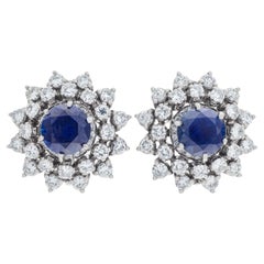 Starburst Sapphire and Diamond Earrings Set in 18k White Gold