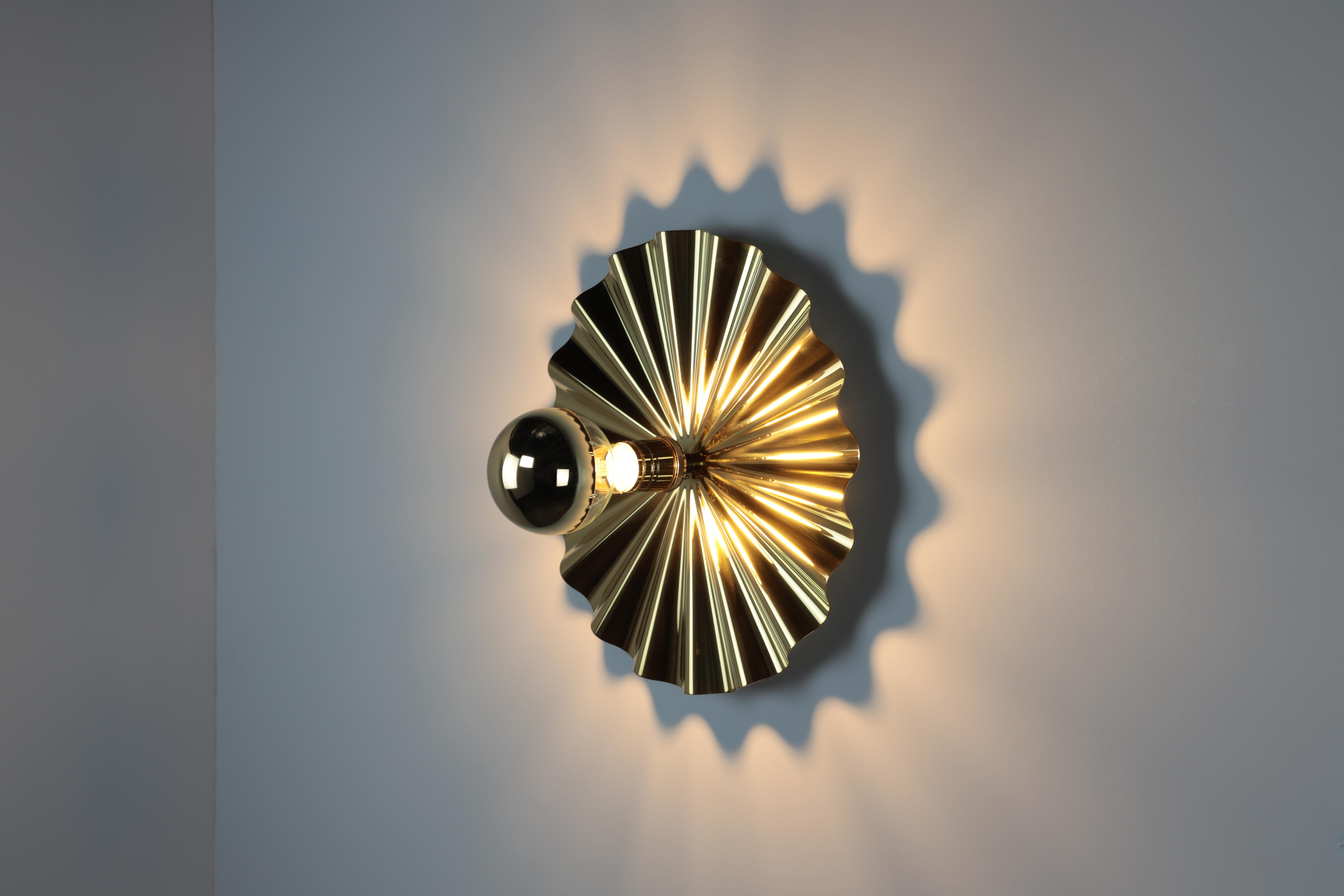 Modern Starburst Sconce, Gold with Gold Dipped Bulb by Christopher Kreiling For Sale