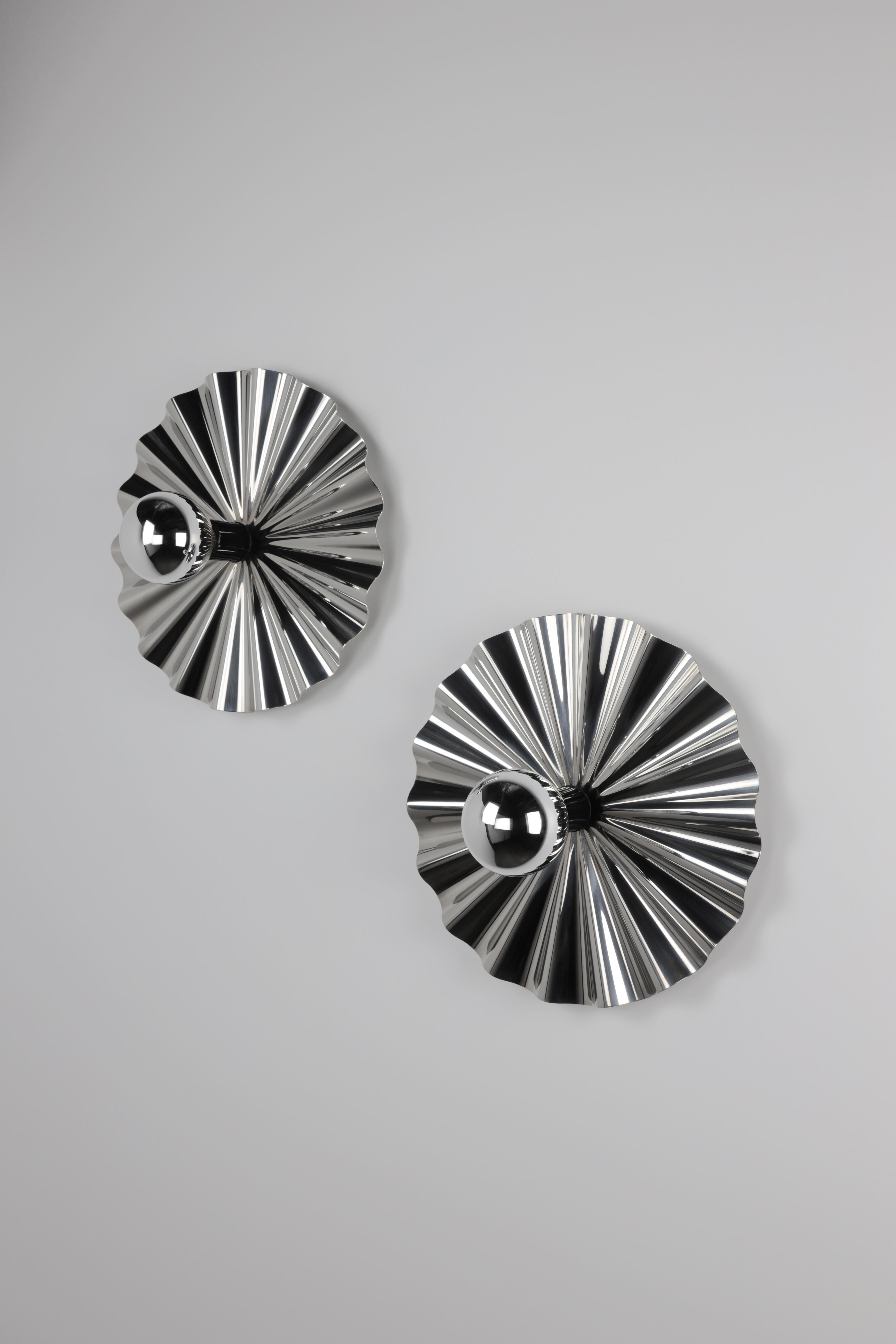 Contemporary Starburst Sconce in Stainless with Half Dipped Bulb by Christopher Kreiling For Sale