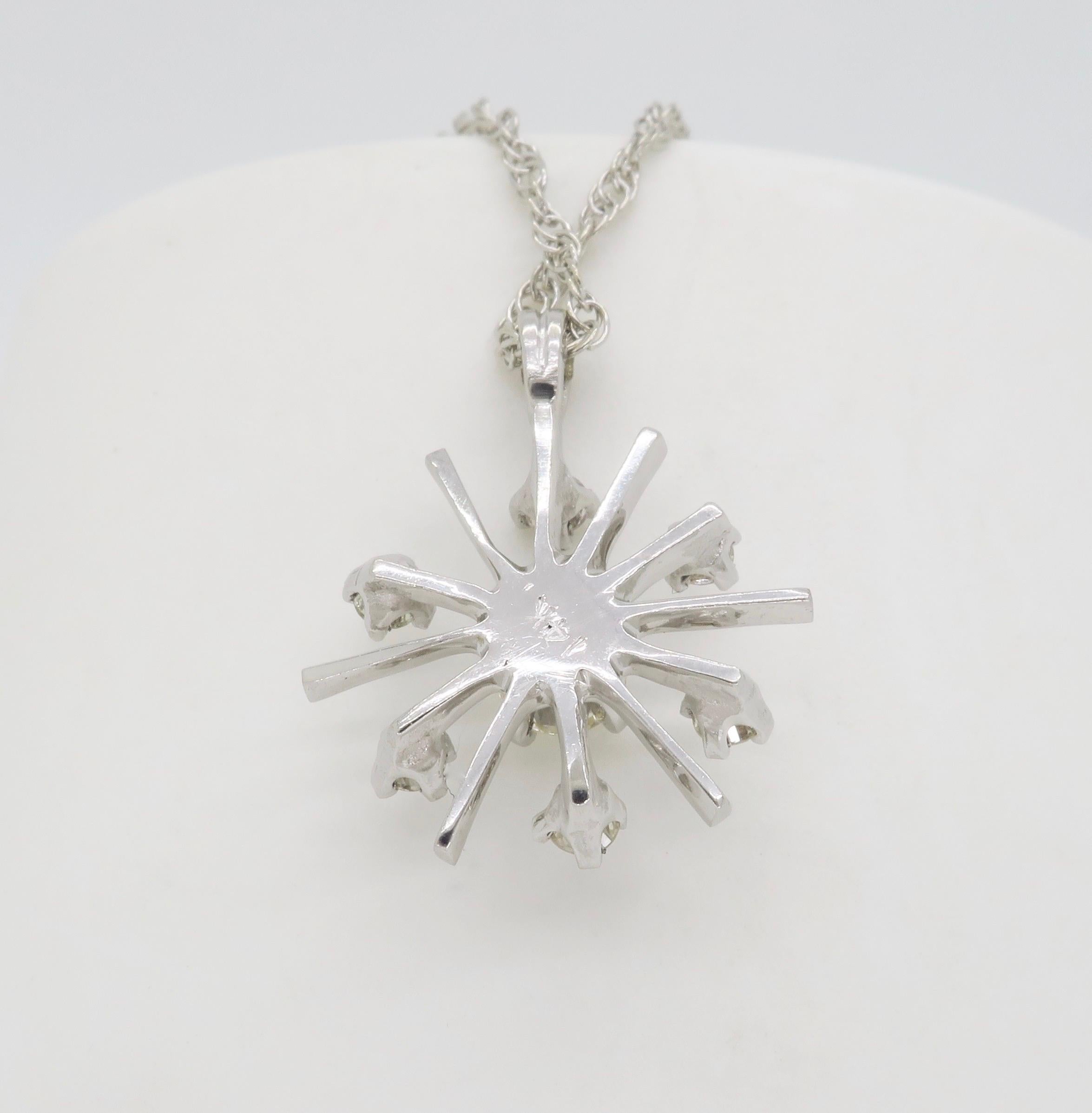 Round Cut Starburst Snowflake Diamond Pendant Necklace