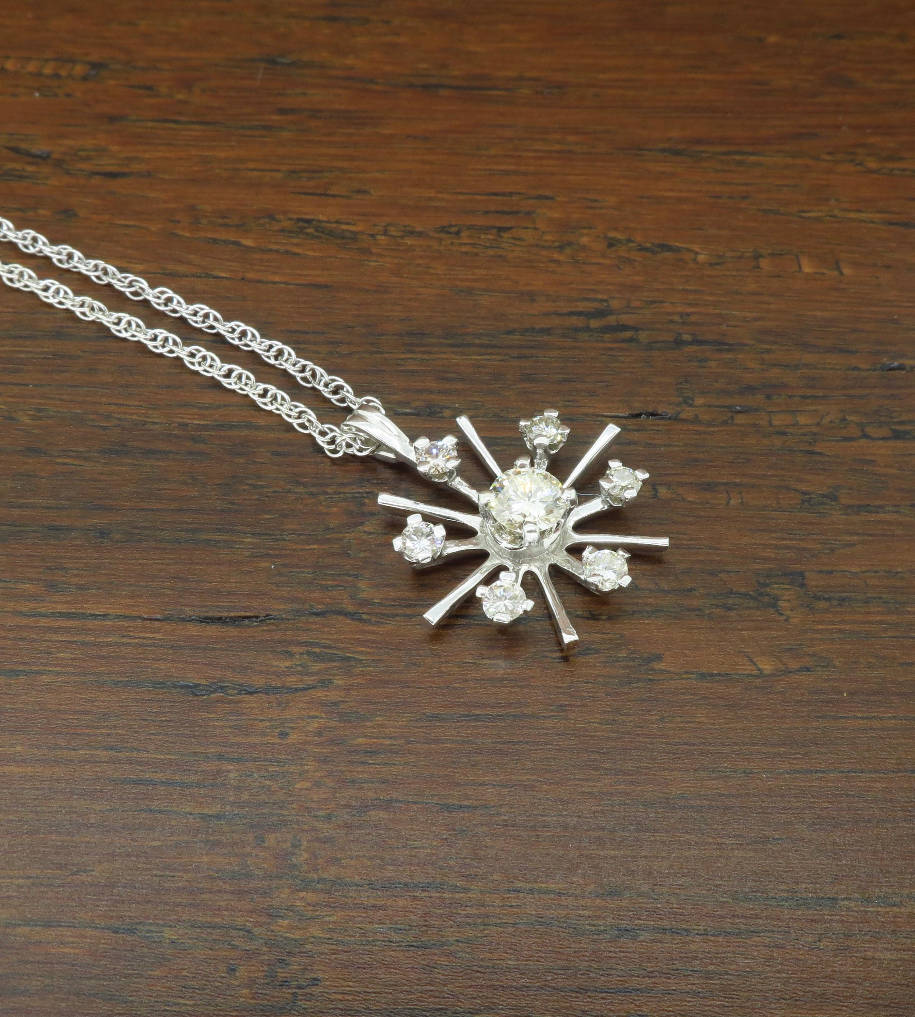 Women's or Men's Starburst Snowflake Diamond Pendant Necklace