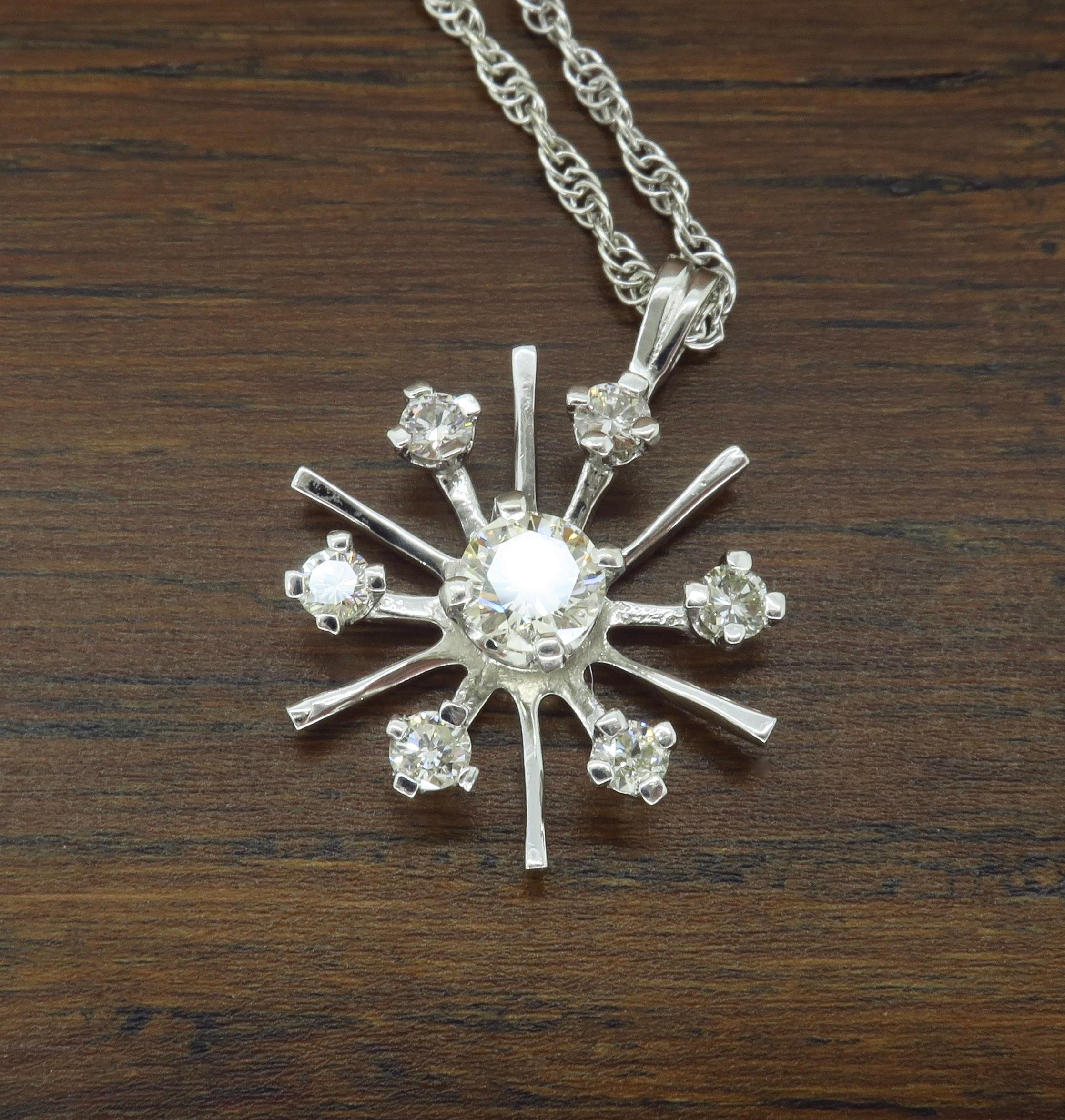 Starburst Snowflake Diamond Pendant Necklace 1