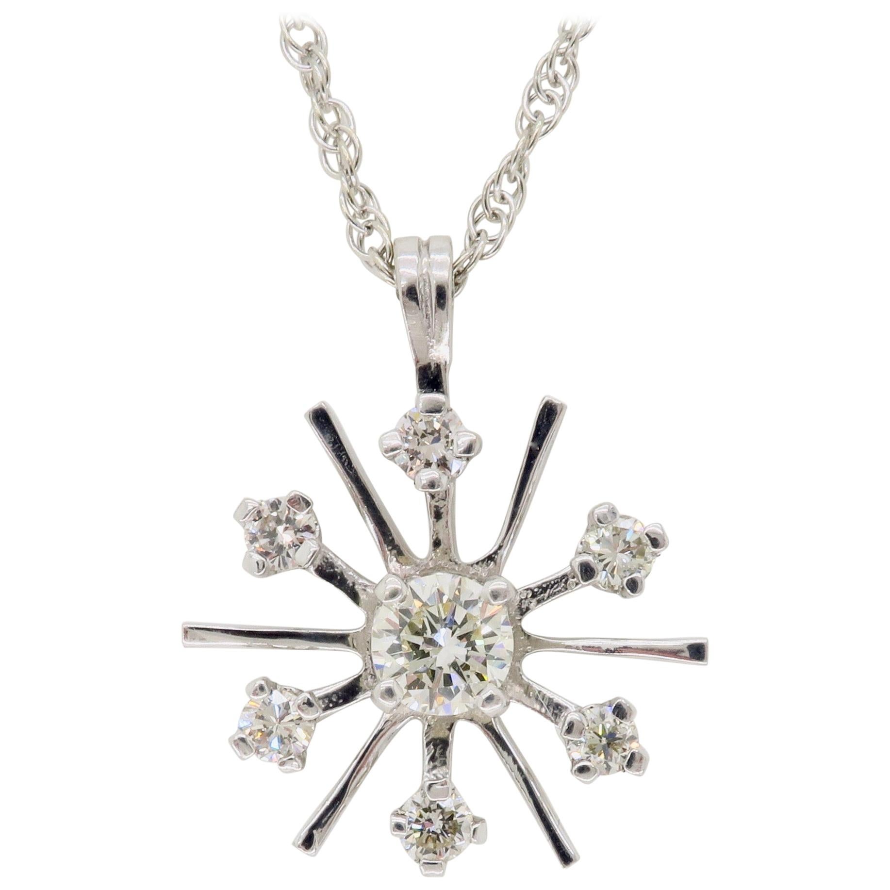 Starburst Snowflake Diamond Pendant Necklace
