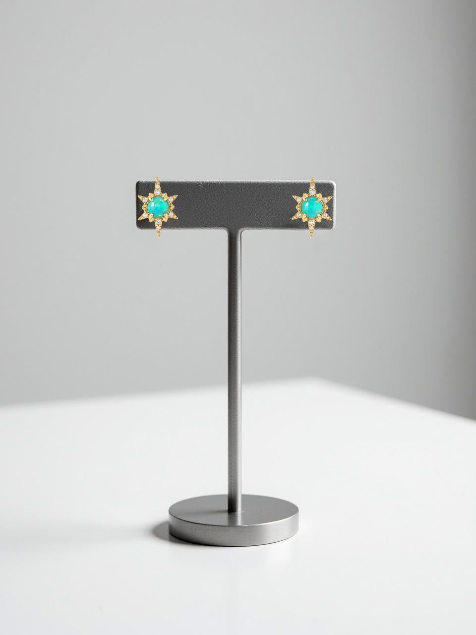 Moderno Orecchini a perno Starburst in oro 14 carati in vendita