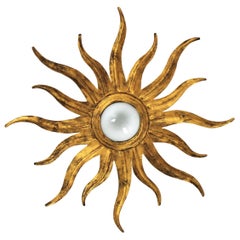 Starburst Sunburst Flust Mount Light Fixture or Chandelier in Gilt Iron