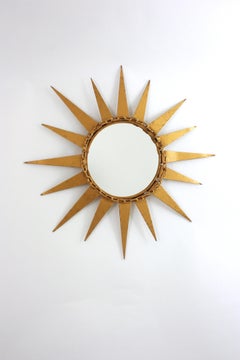Starburst Sunburst Mirror in Gilt Iron with Chain Link Motif, Spain 1950s