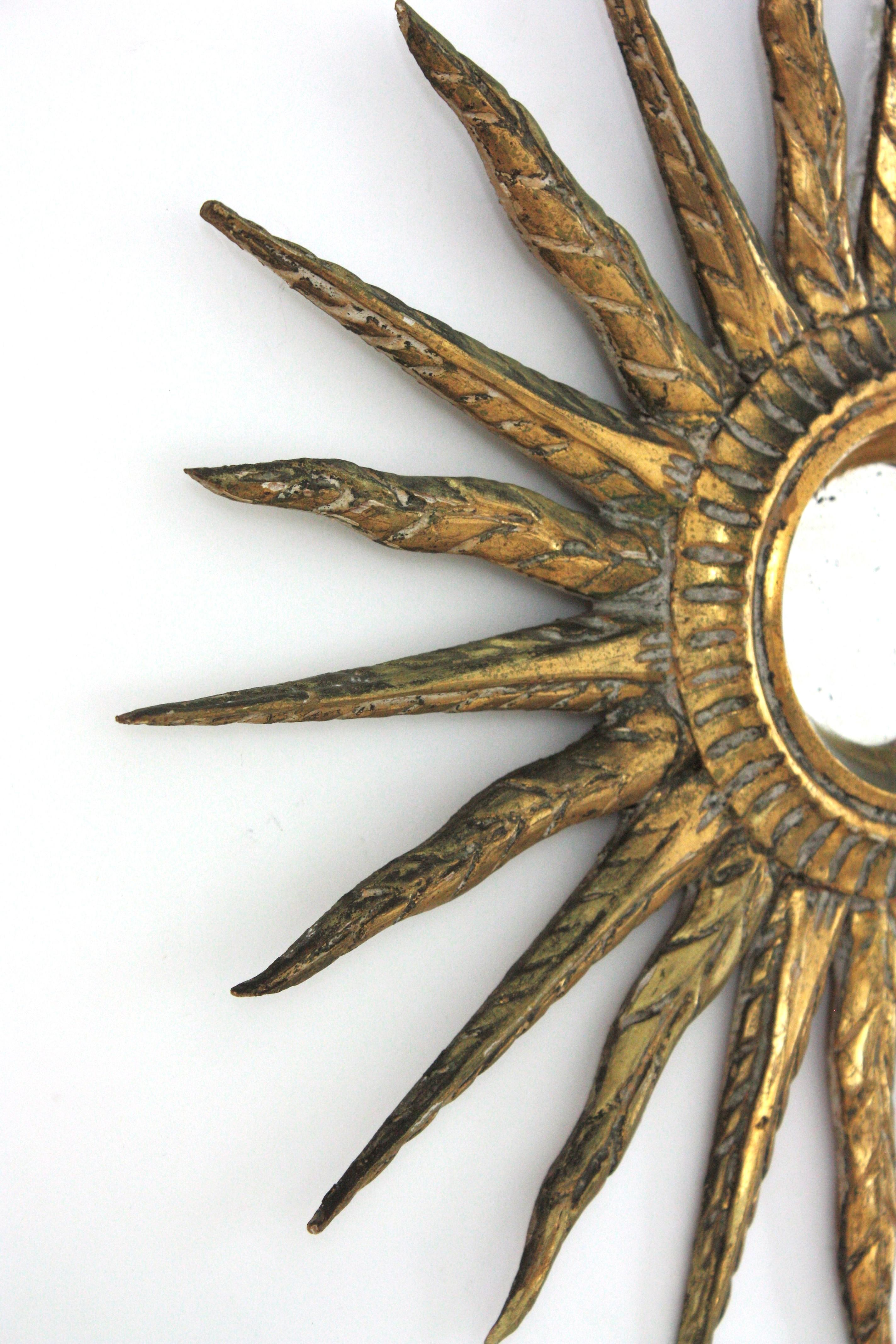 20th Century Starburst Sunburst Mirror in Giltwood, Spain 1940s For Sale