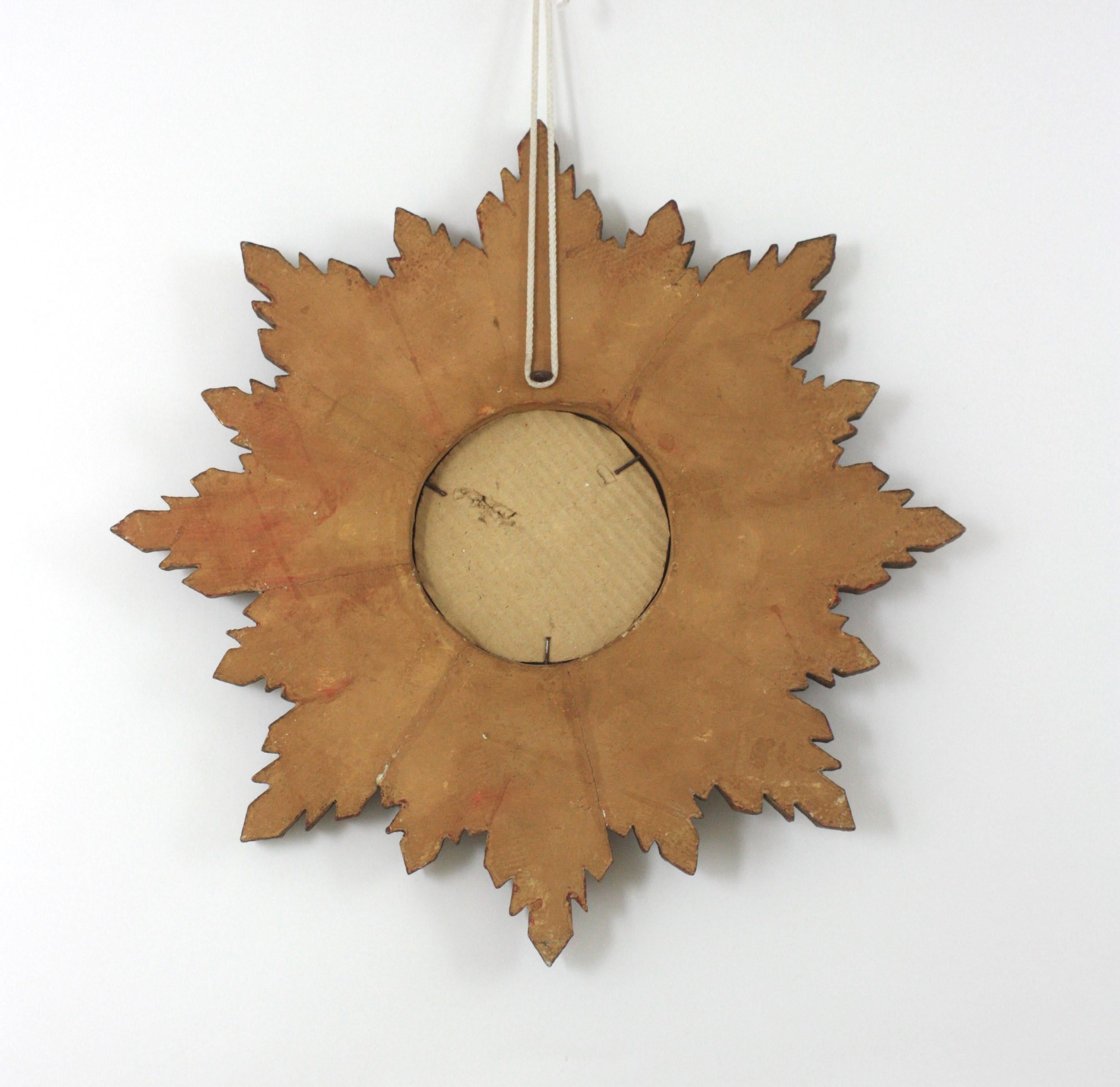 Specchio Starburst Sunburst in legno dorato, barocco spagnolo, anni '40 in vendita 6