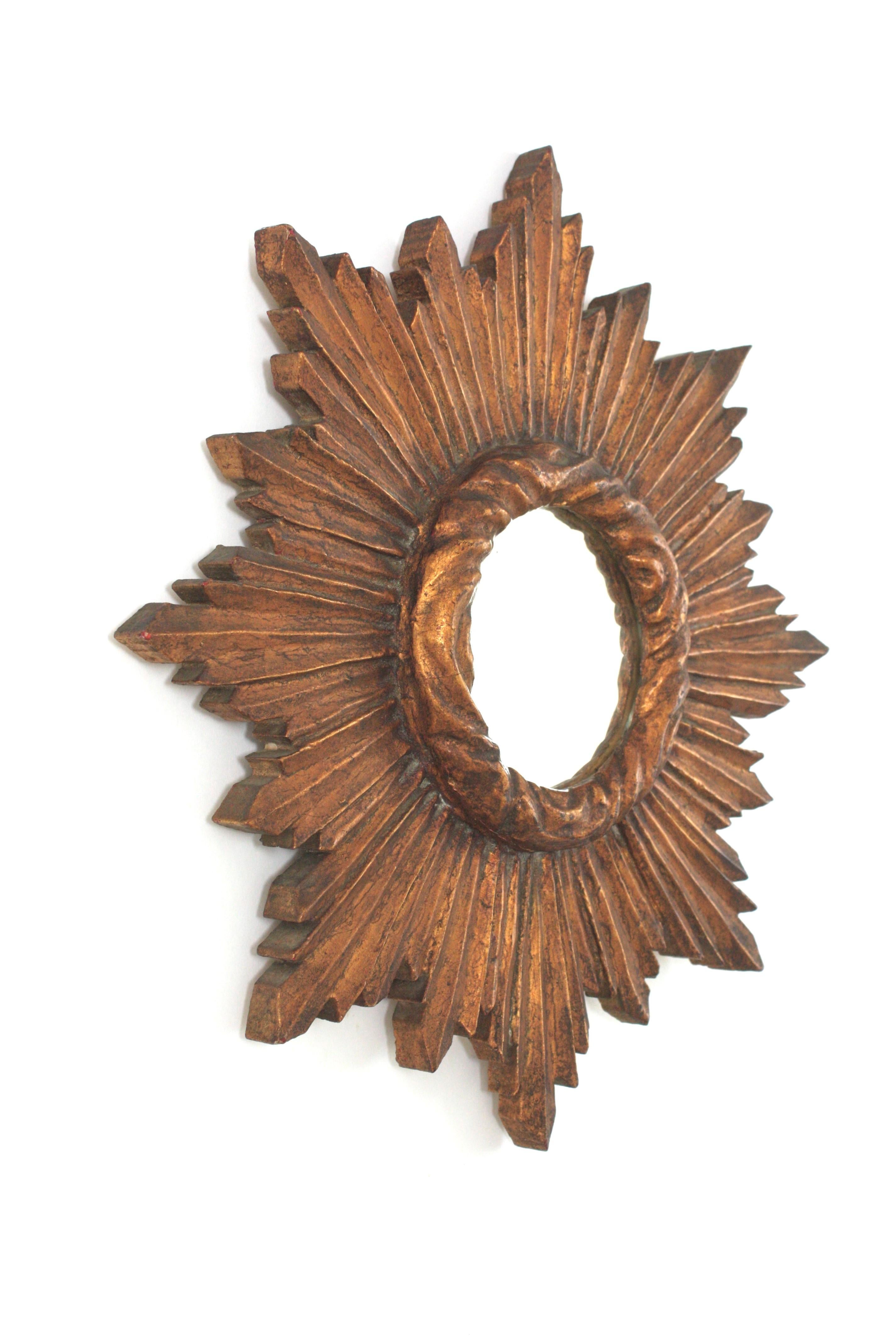 Specchio Starburst Sunburst in legno dorato, barocco spagnolo, anni '40 in vendita 1