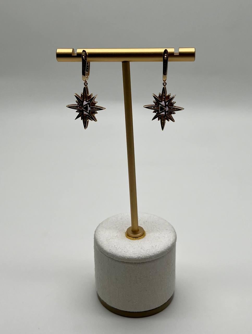 Starburst Symbol Purple Amethyst White Diamonds 14K Yellow Gold Drop Earrings For Sale 6