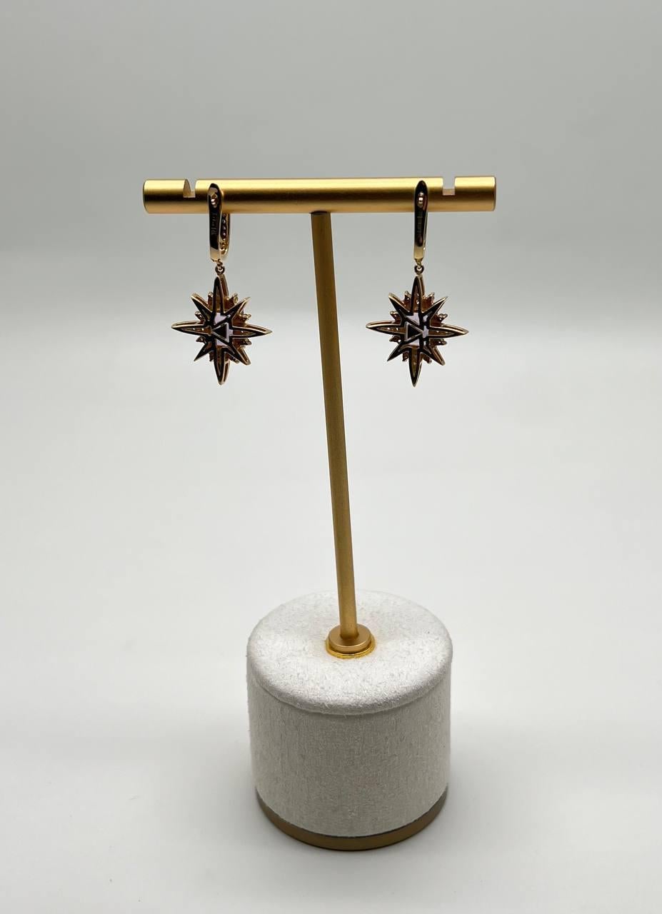 Starburst Symbol Purple Amethyst White Diamonds 14K Yellow Gold Drop Earrings For Sale 2