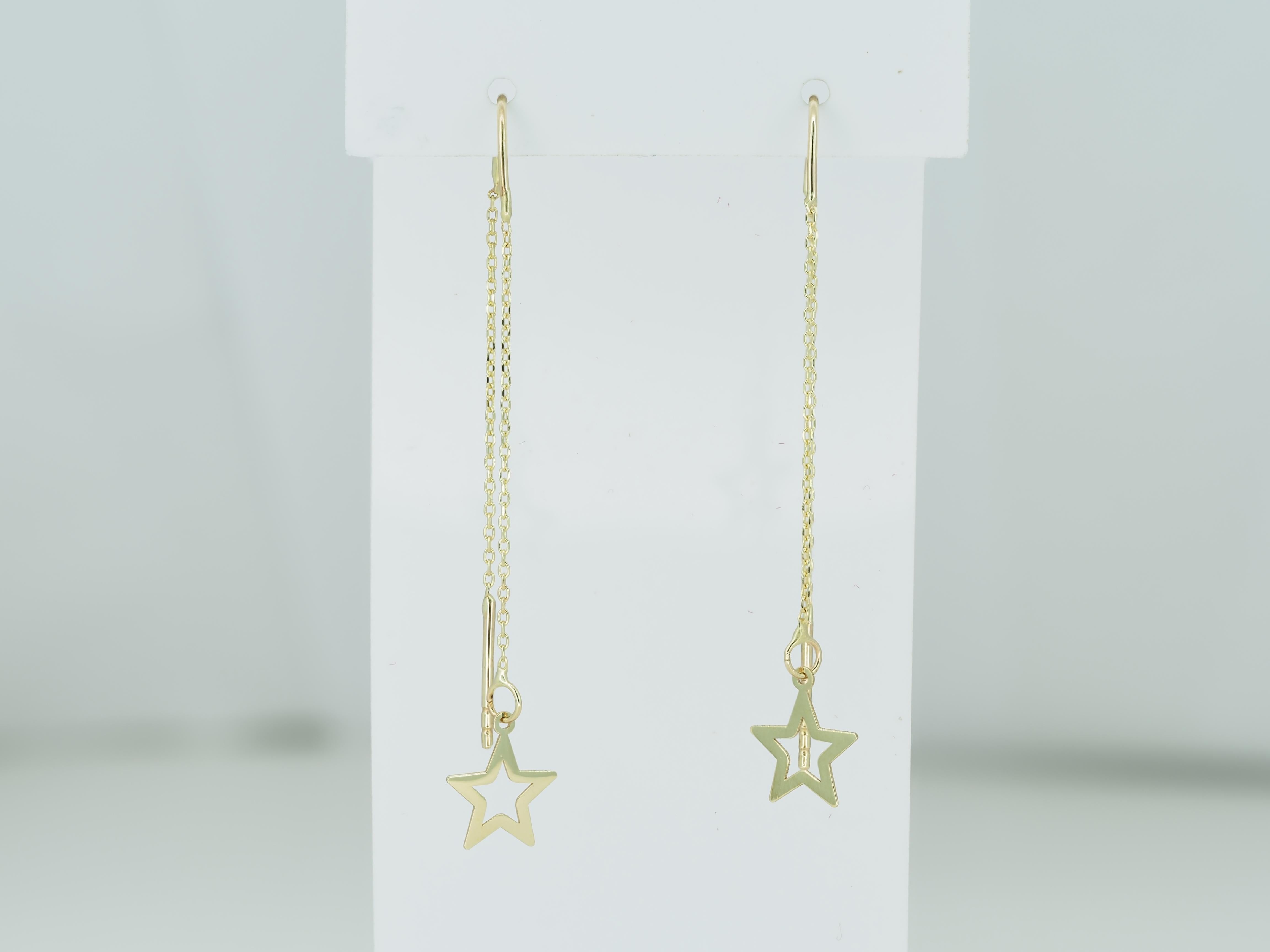 Women's Starburst Threader Earrings in 14k gold.  For Sale