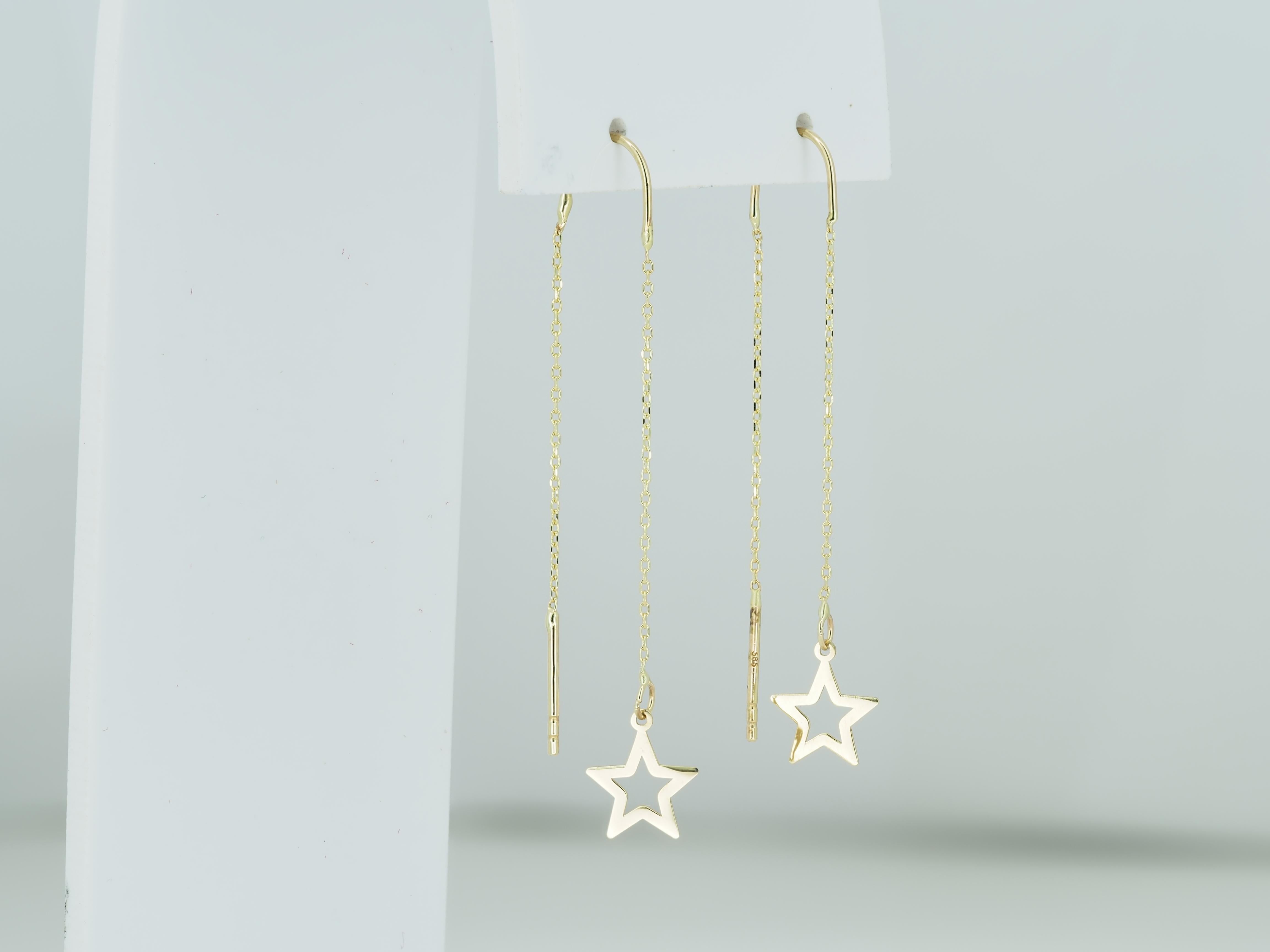 Starburst Threader Earrings in 14k gold.  For Sale 1