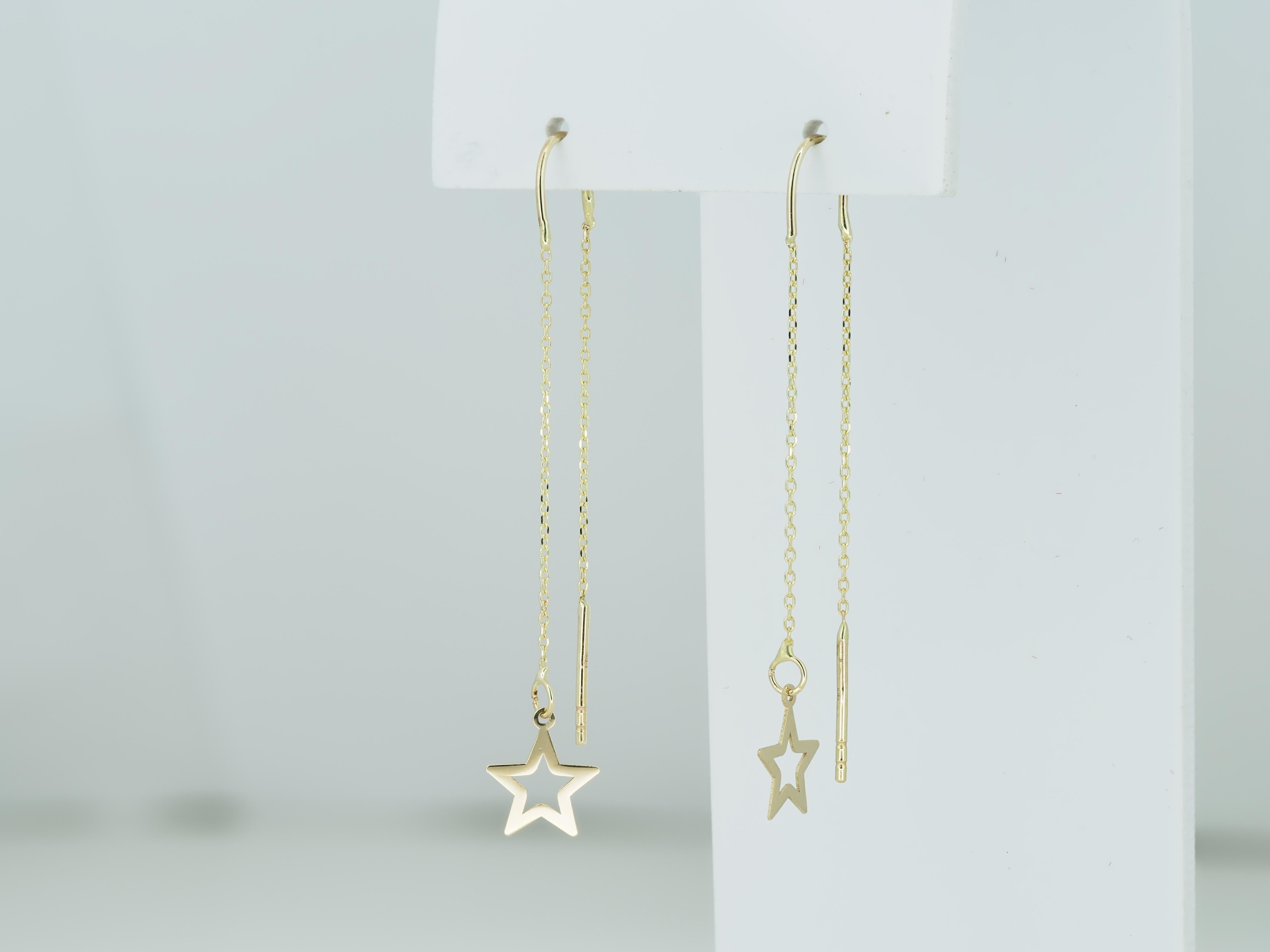 Starburst Threader Earrings in 14k gold.  For Sale 2