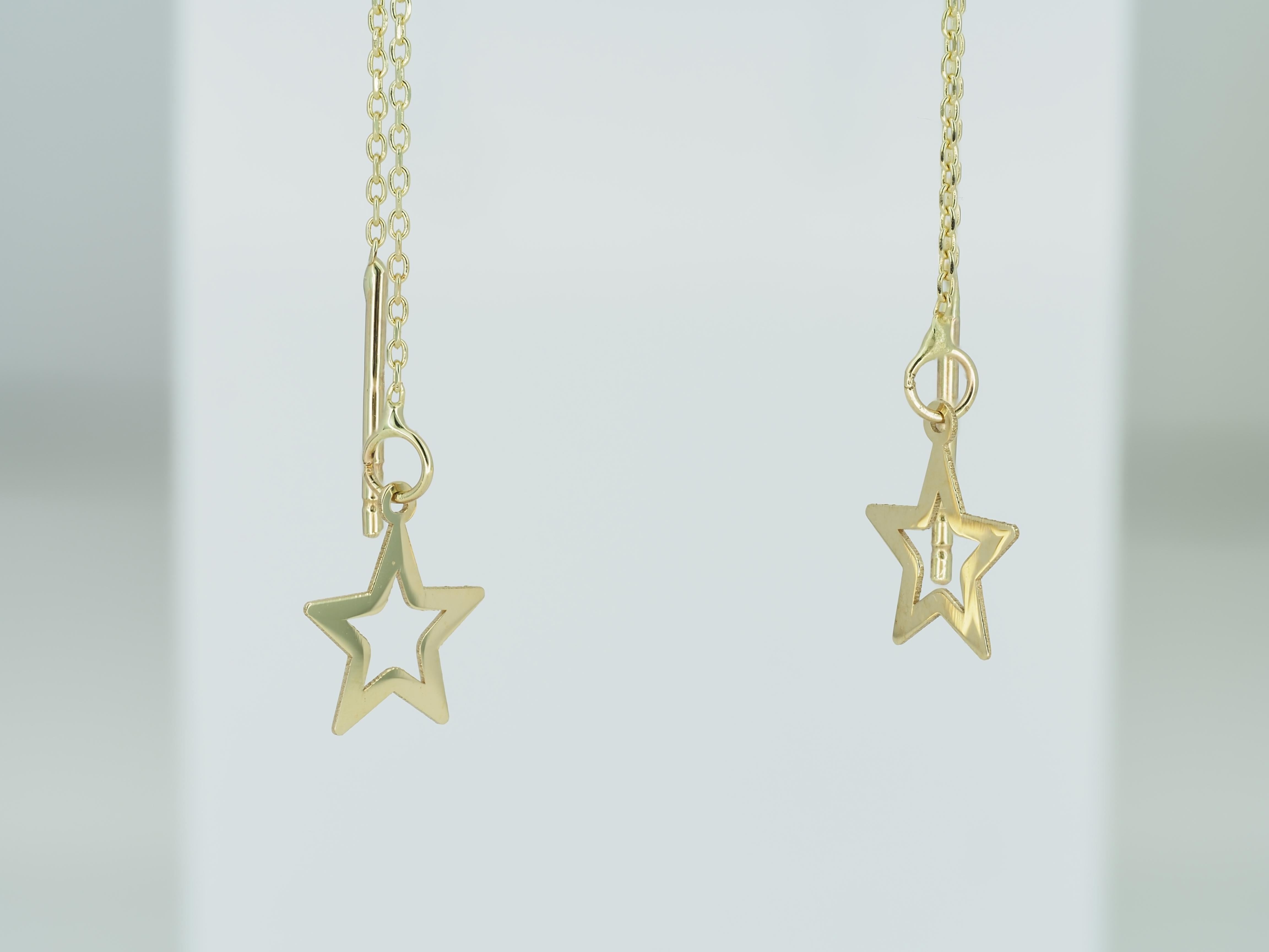 Starburst Threader Earrings in 14k gold.  For Sale 3