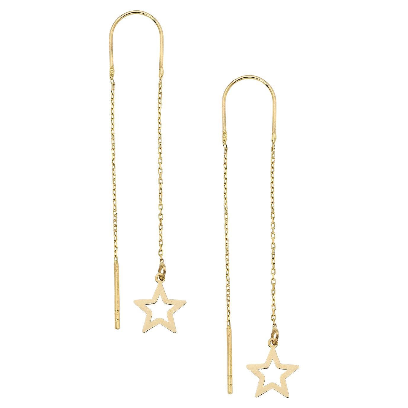 Starburst Threader Earrings in 14k gold. 