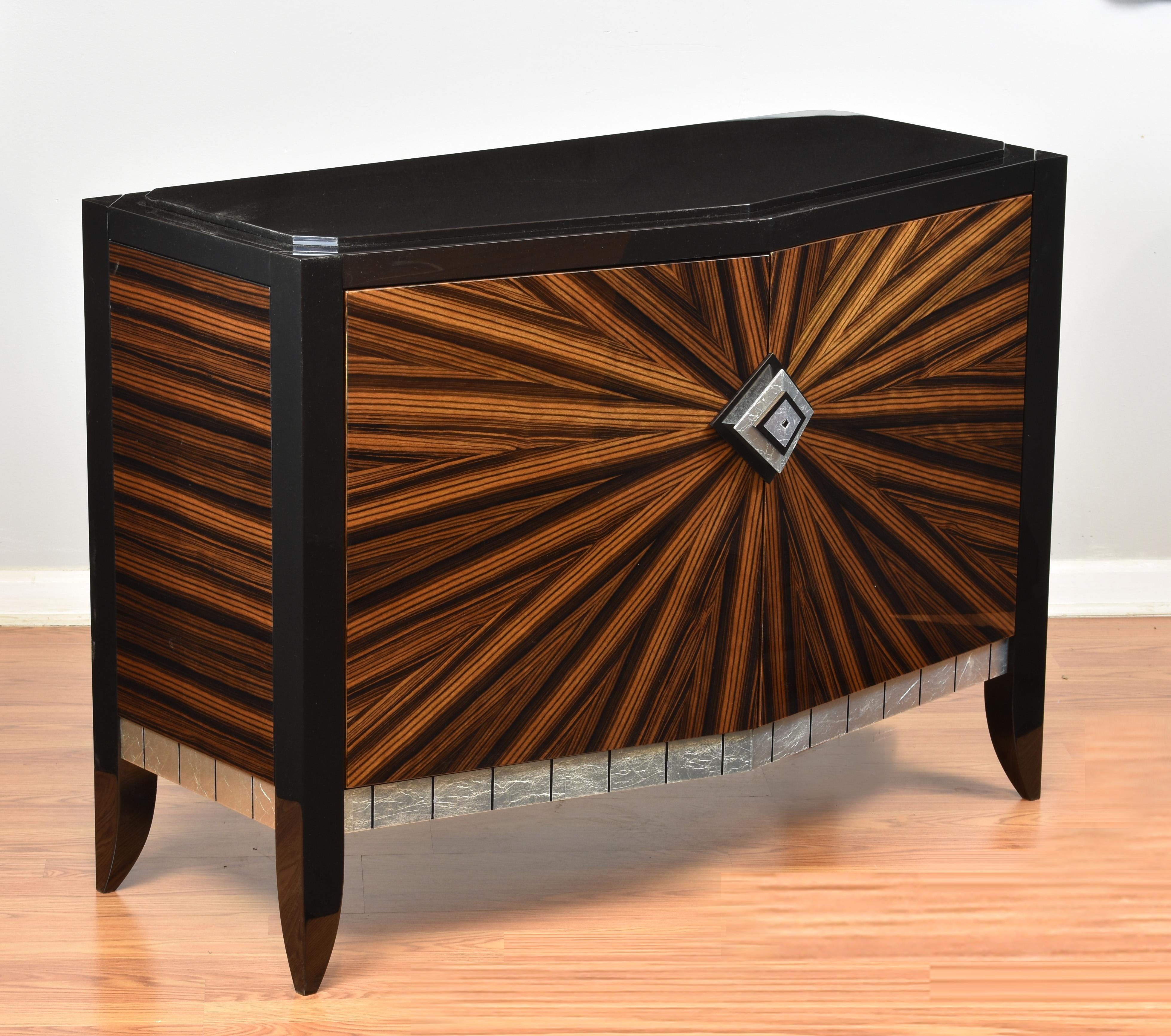 American Starbust Ebony Macassar Chevron Accent Cabinet Chicago Version by Lee Weitzman For Sale