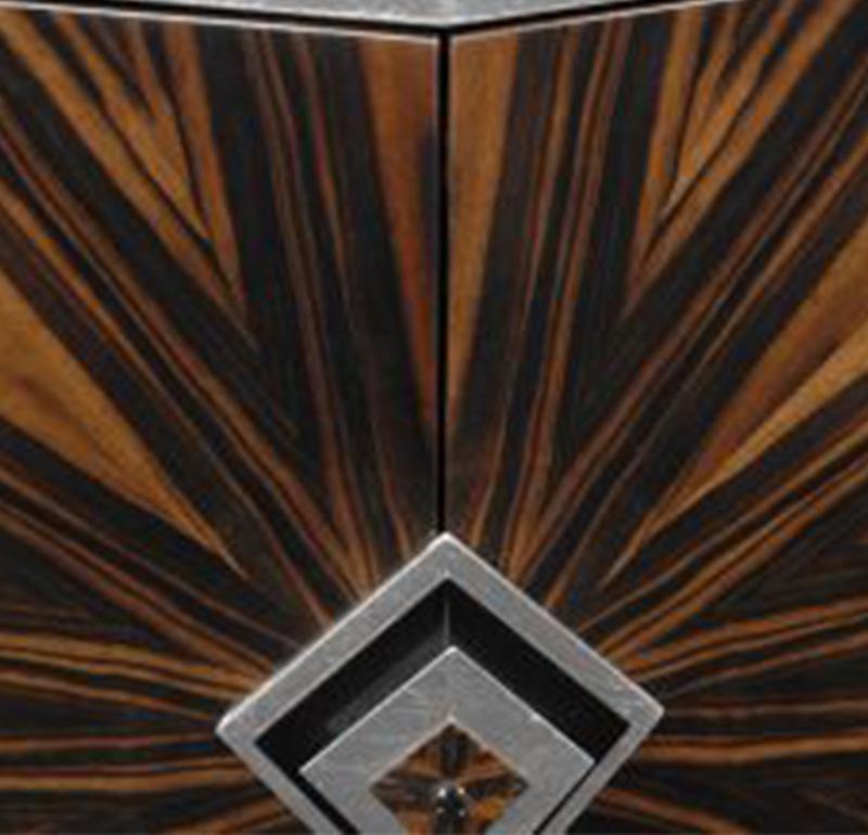 American Starbust Ebony Macassar Chevron Accent Cabinet New York Version by Lee Weitzman For Sale