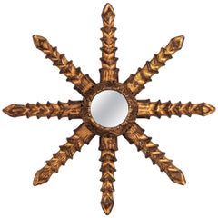 Spanish Starburst Sunburst Mirror, Carved Giltwood