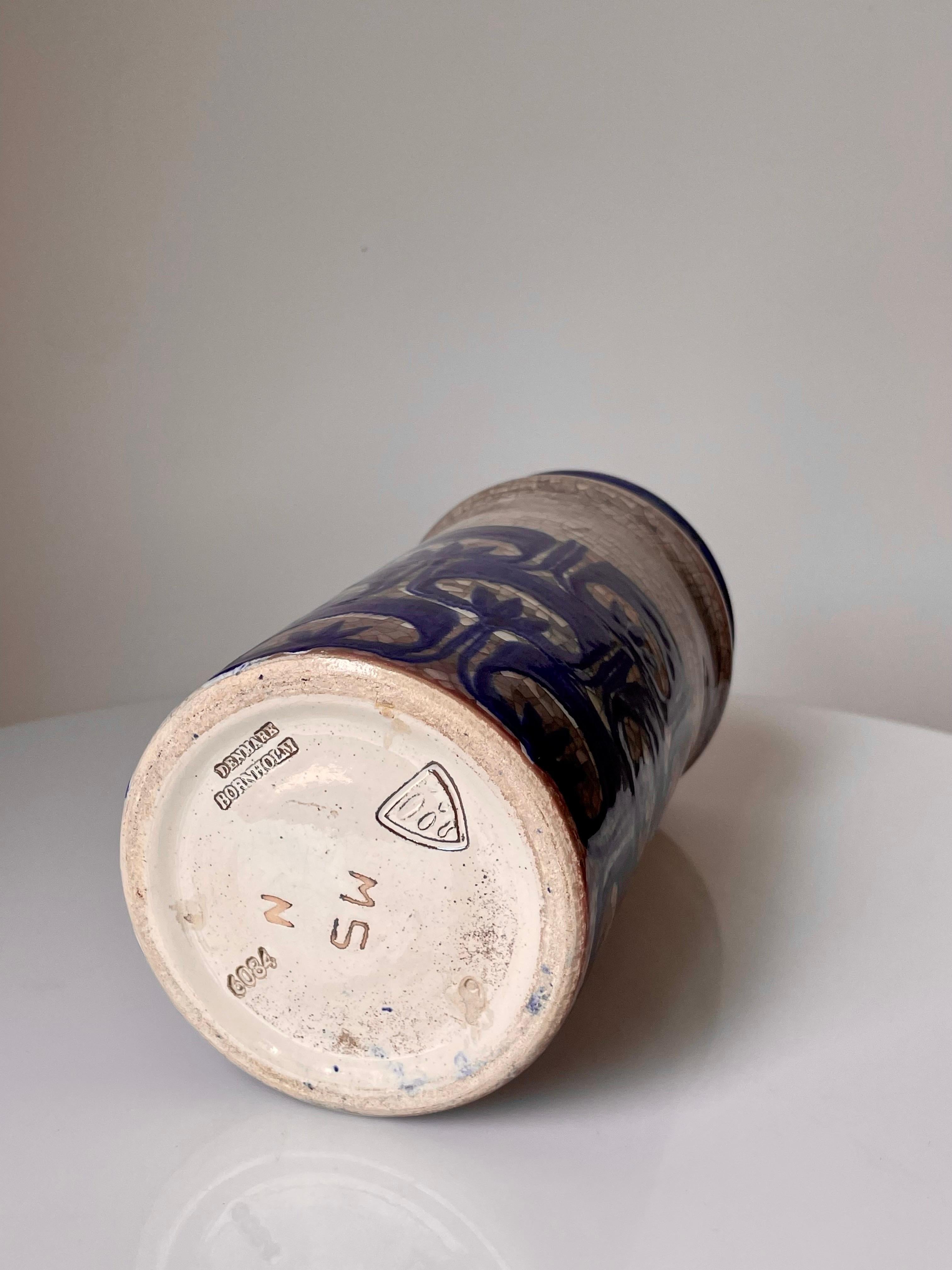 Vaso cilindrico Starck, Andersen Persia con smalto craquelé blu e grigio, anni '60 in vendita 1